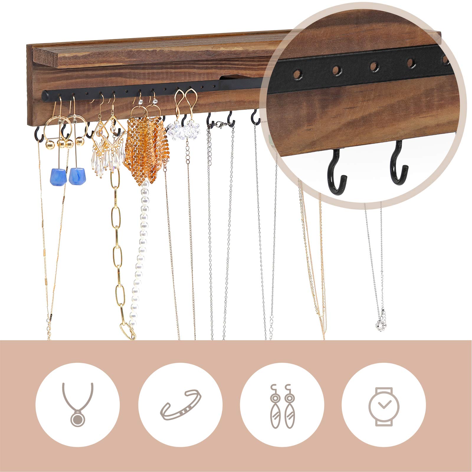 Songmics JJS10CB portagioie da parete legno bruciato 40 cm