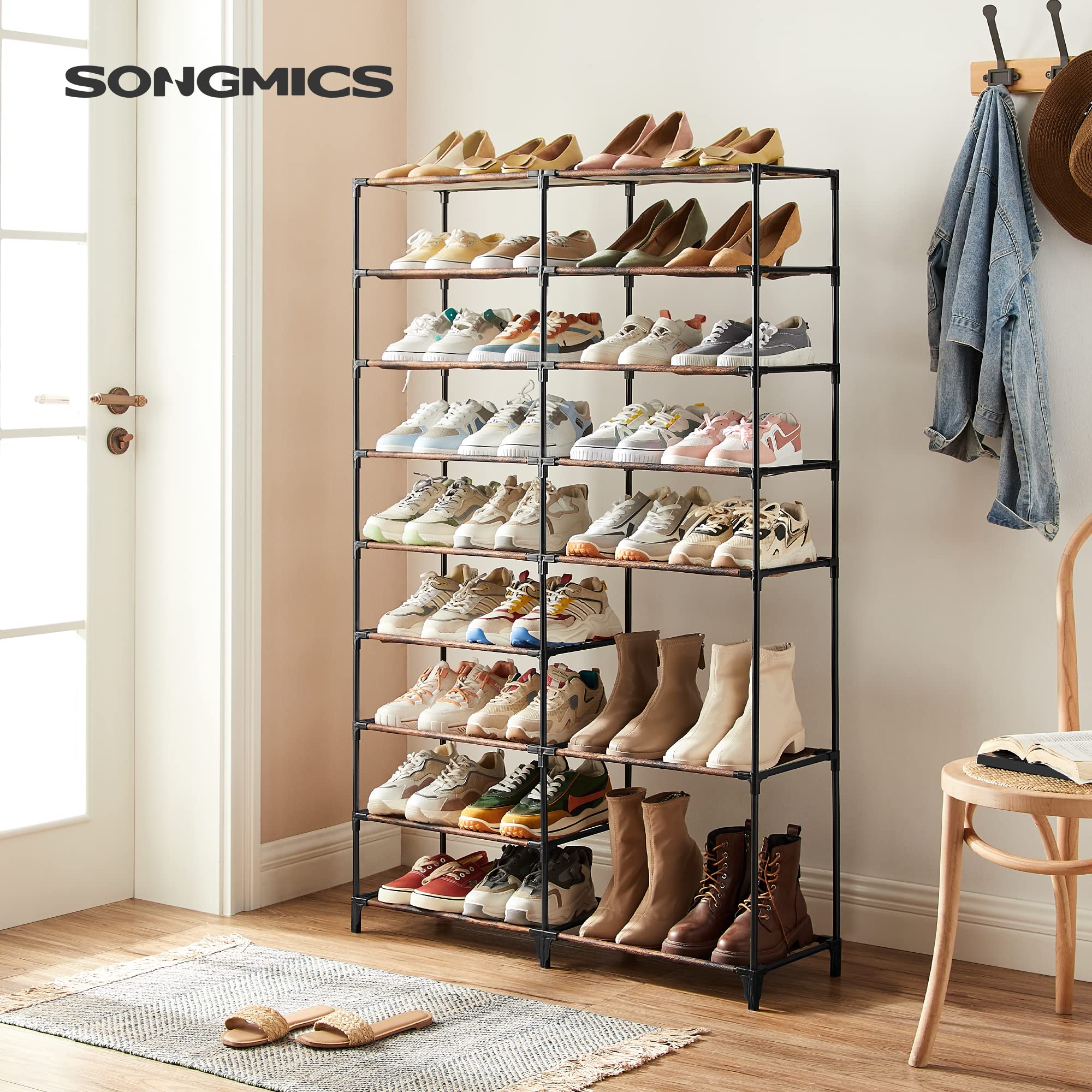 Songmics LSR209X12 scarpiera 9 ripiani marrone 89x143