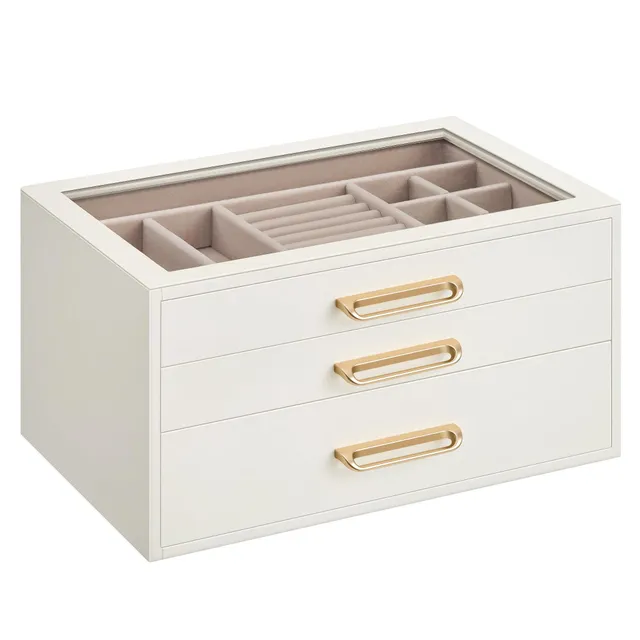Songmics JBC206WD01 portagioie 3 livelli bianco vetro