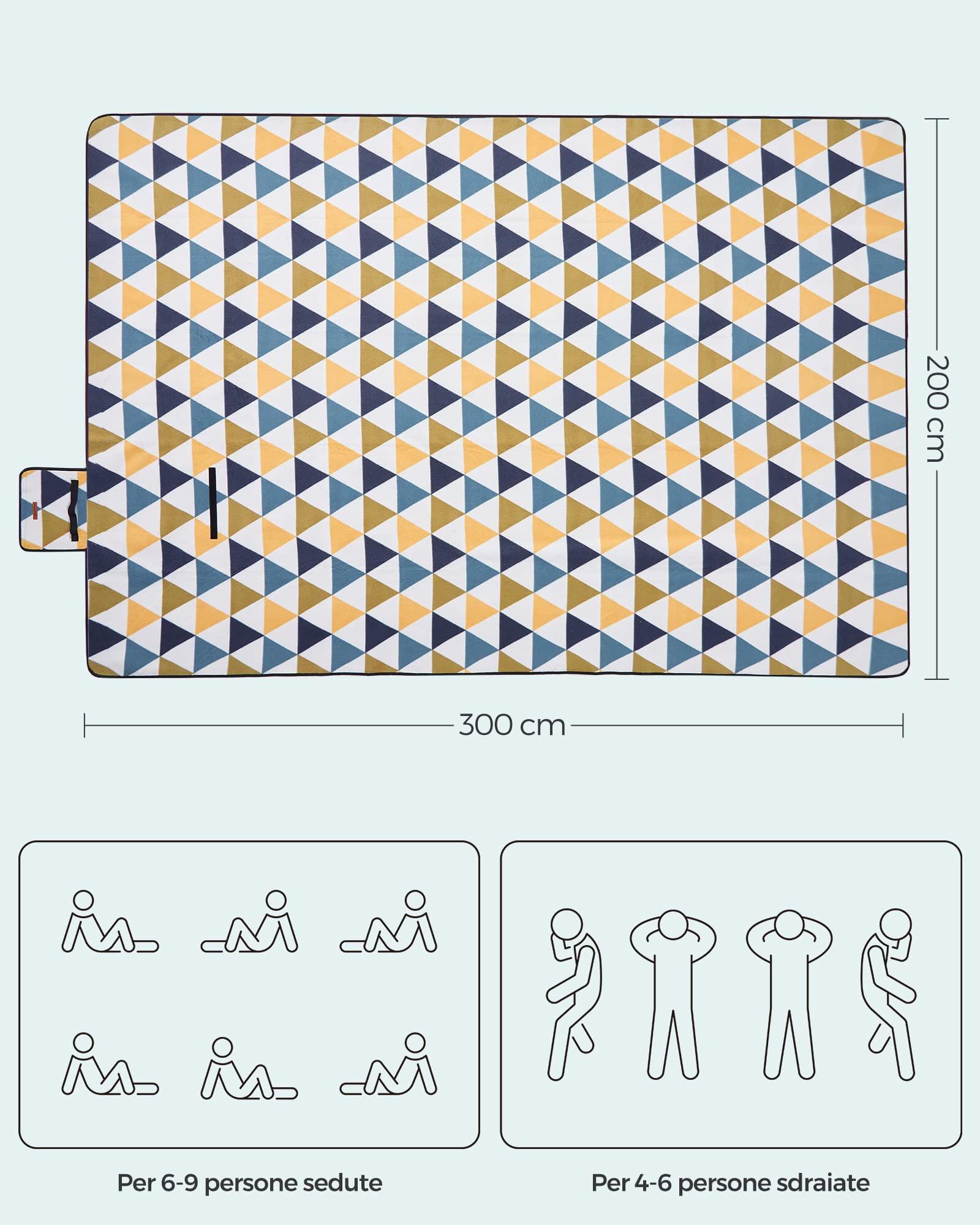 Songmics GCM073Q01 coperta picnic 300x200 cm giallo blu impermeabile
