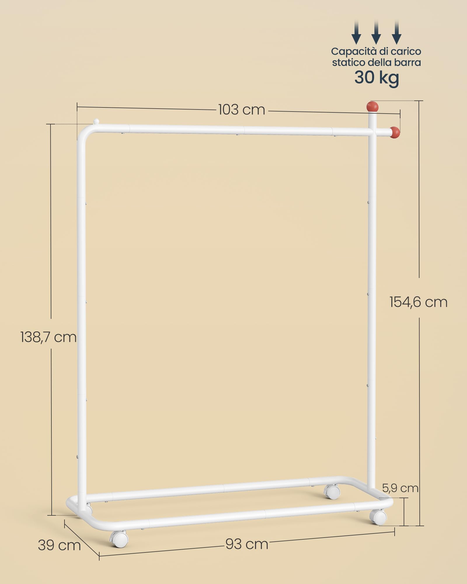 Songmics HSR170W01 stand appendiabiti bianco con ruote 30 kg