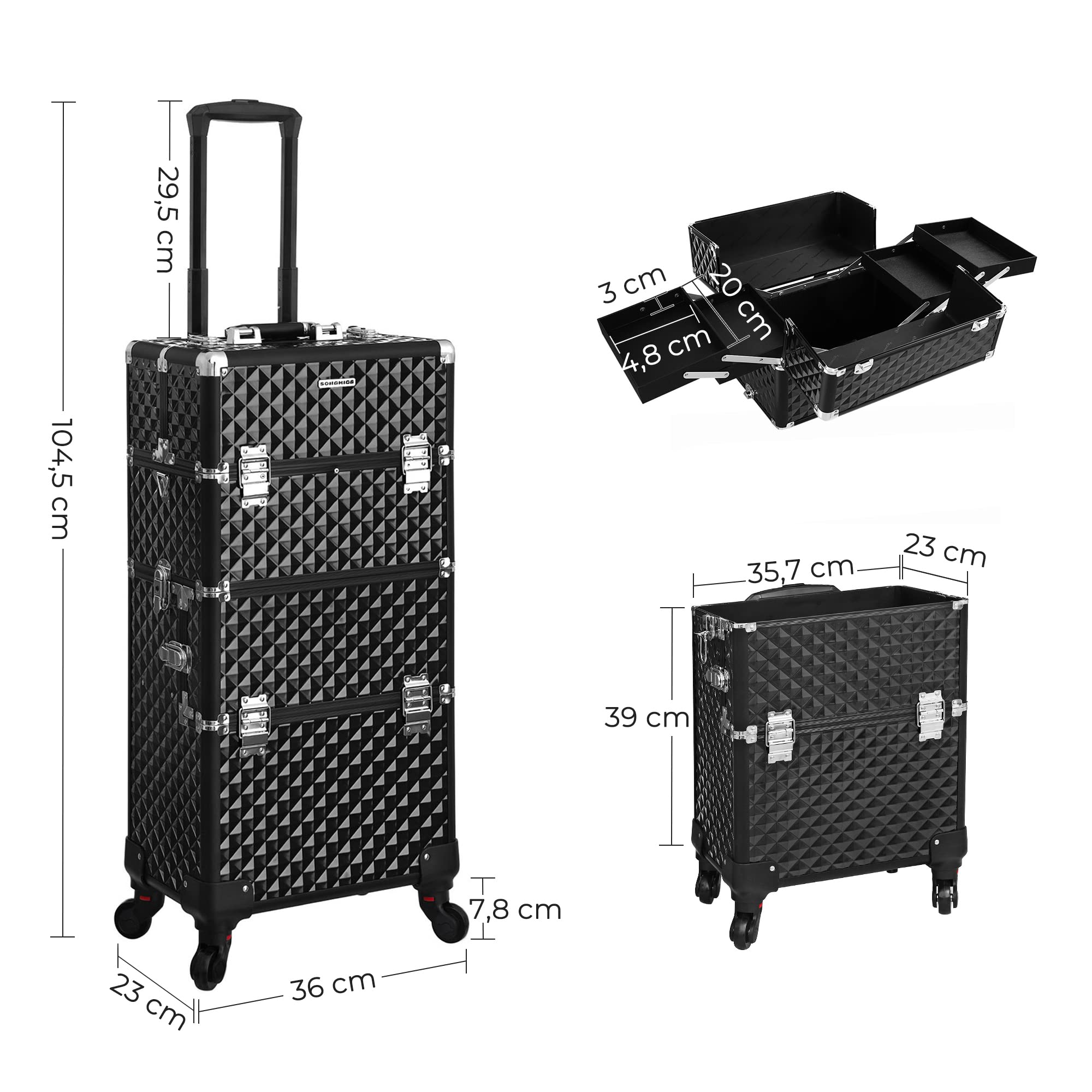 Songmics JHZ04B Trolley Make Up Nero Valigia Trucchi ABS