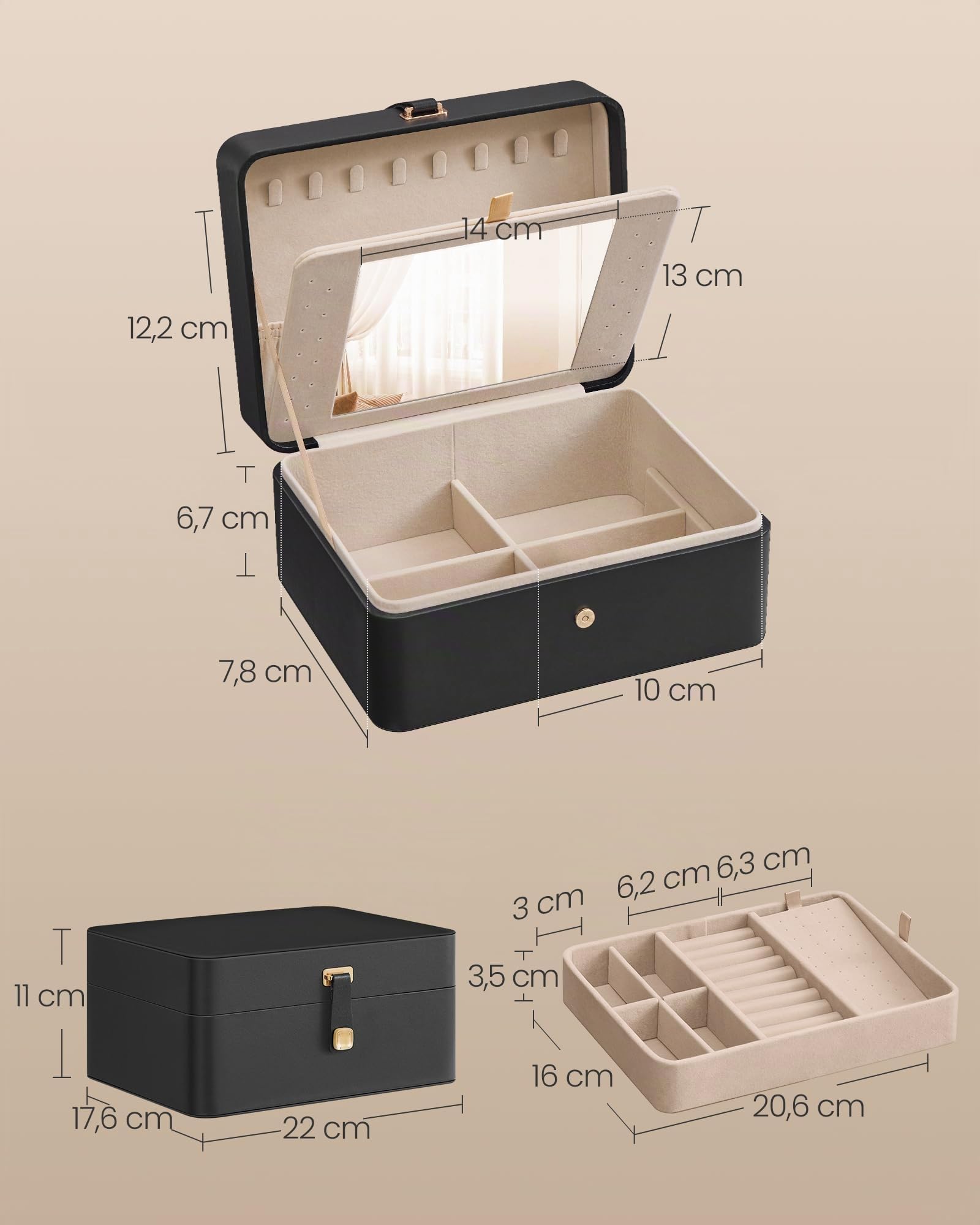 Songmics Gisella JBC200B01 Portagioie Nero con Specchio
