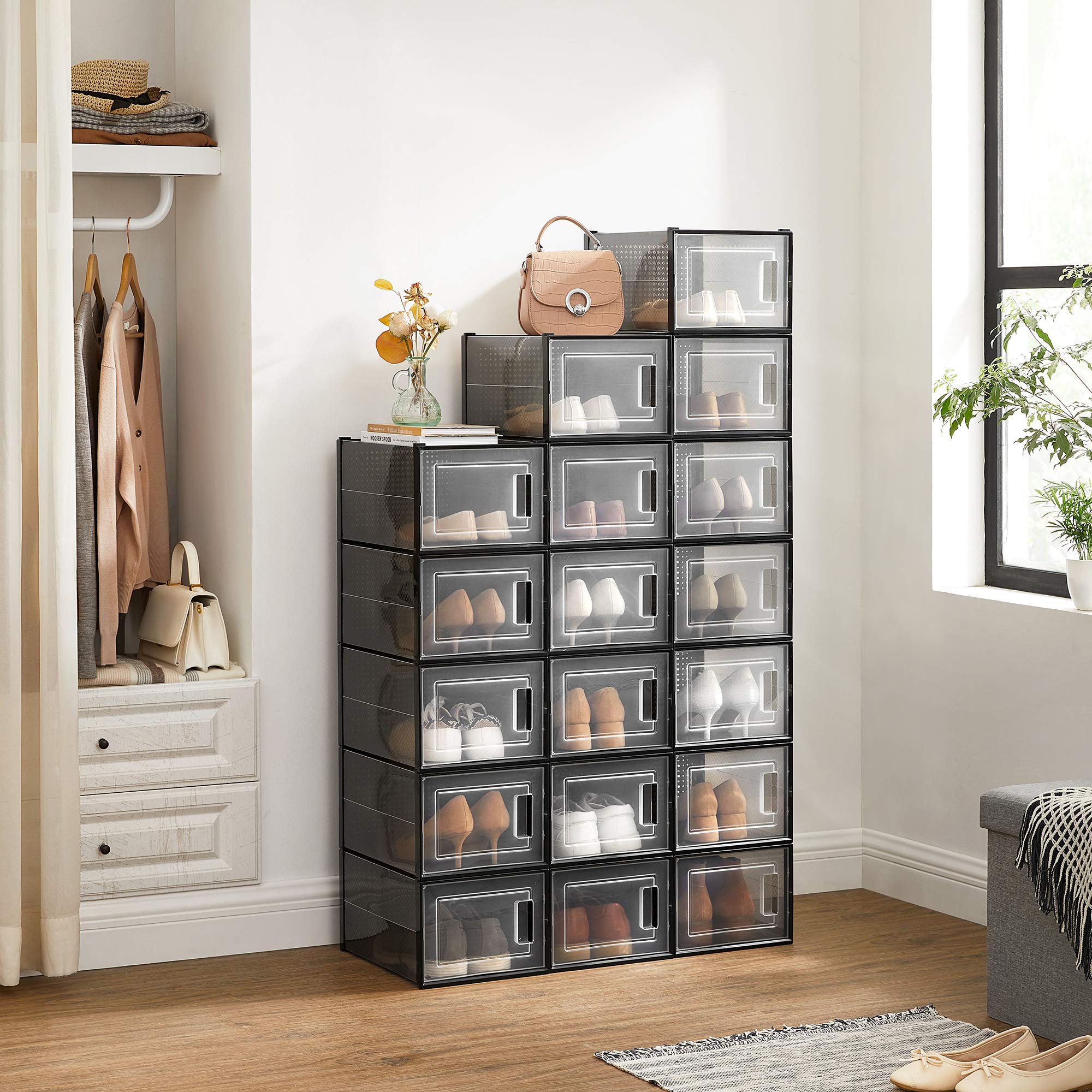Songmics LSP007T18 scatole portascarpe 18 pezzi impilabili