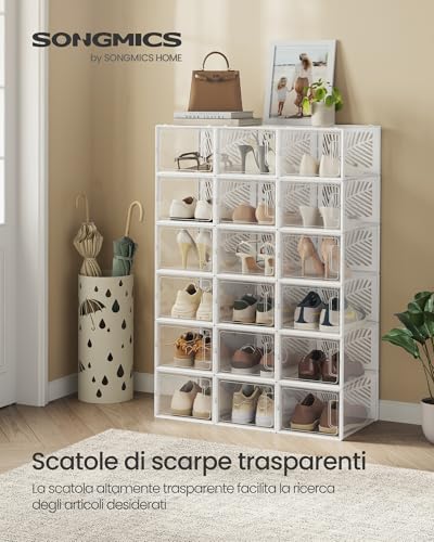 Songmics scatole scarpe trasparenti 18 pezzi fino al 46