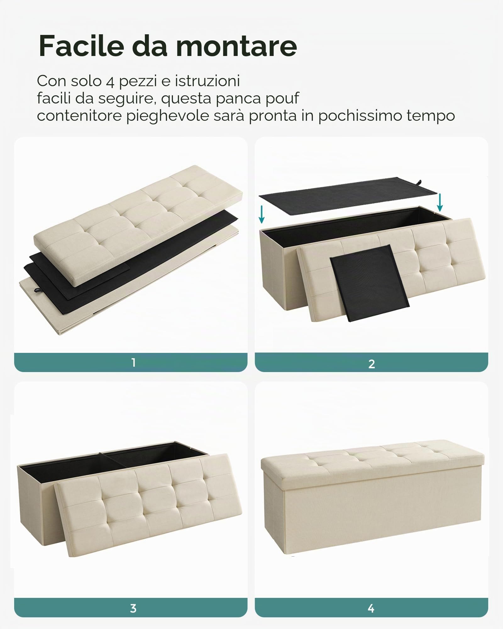 Songmics Mazie LSF77BE cassapanca 110 cm bianco crema