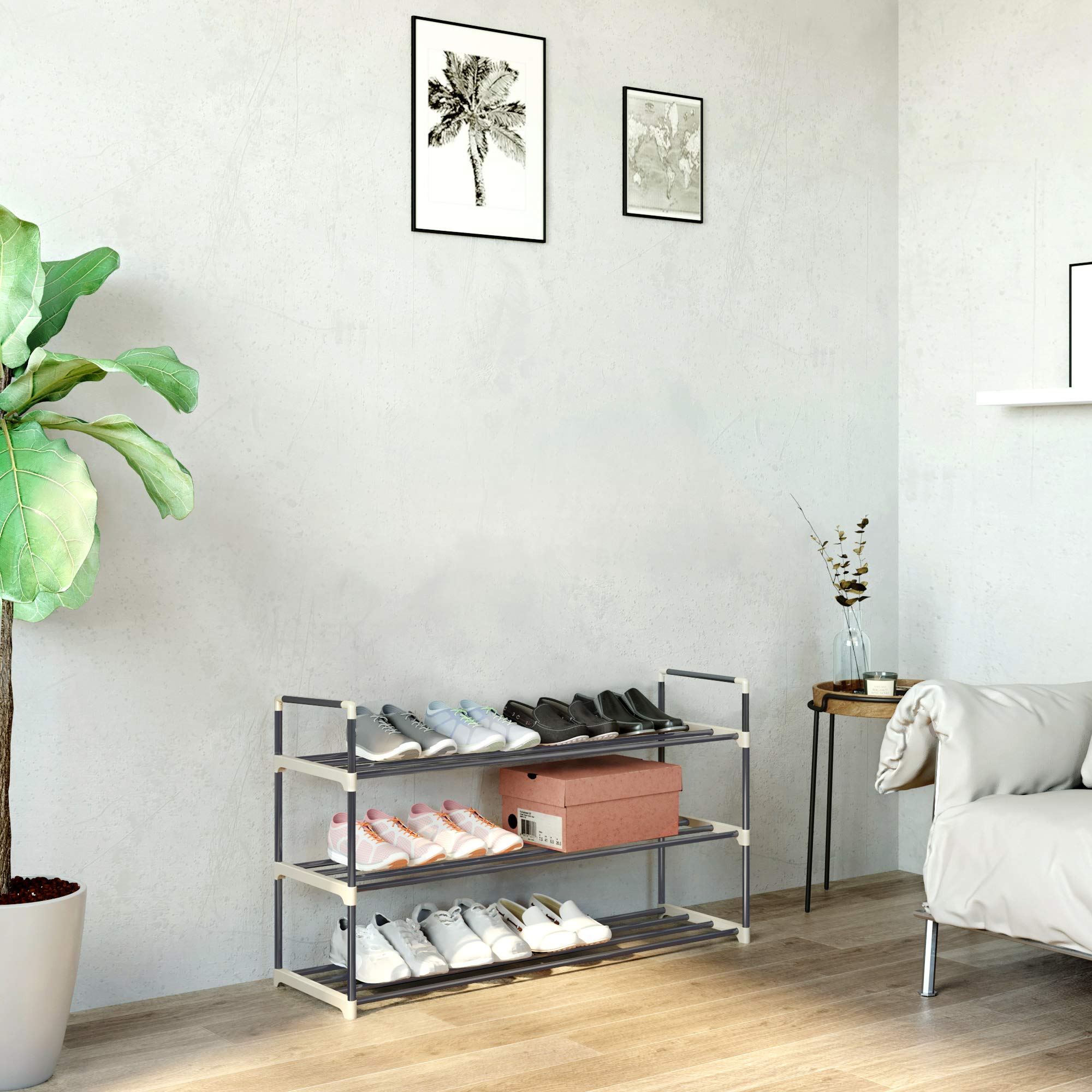 Songmics LSA13G Scarpiera 3 Ripiani Grigia 15 Paia 92x30x54 cm