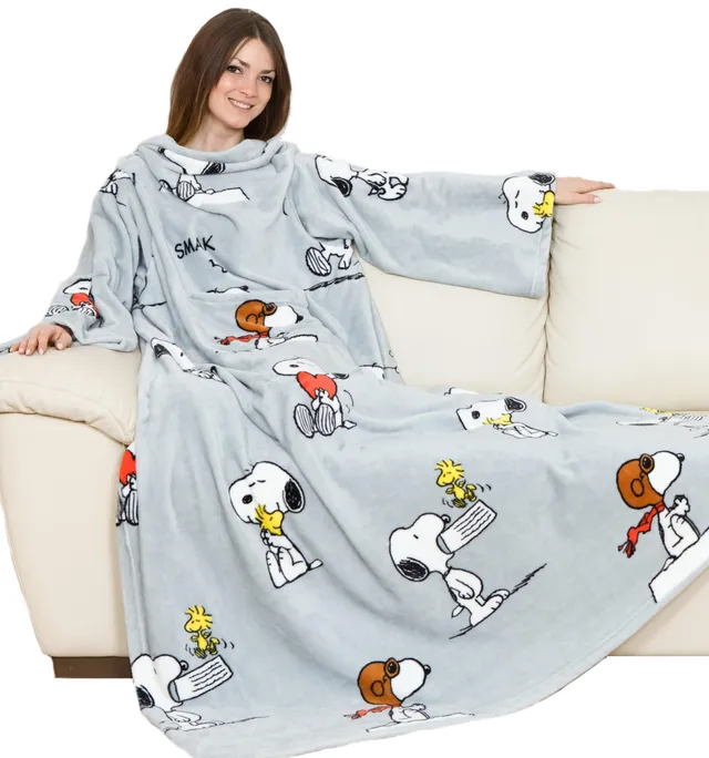 Kanguru Coperta con Maniche Snoopy Grigia 140x180 cm