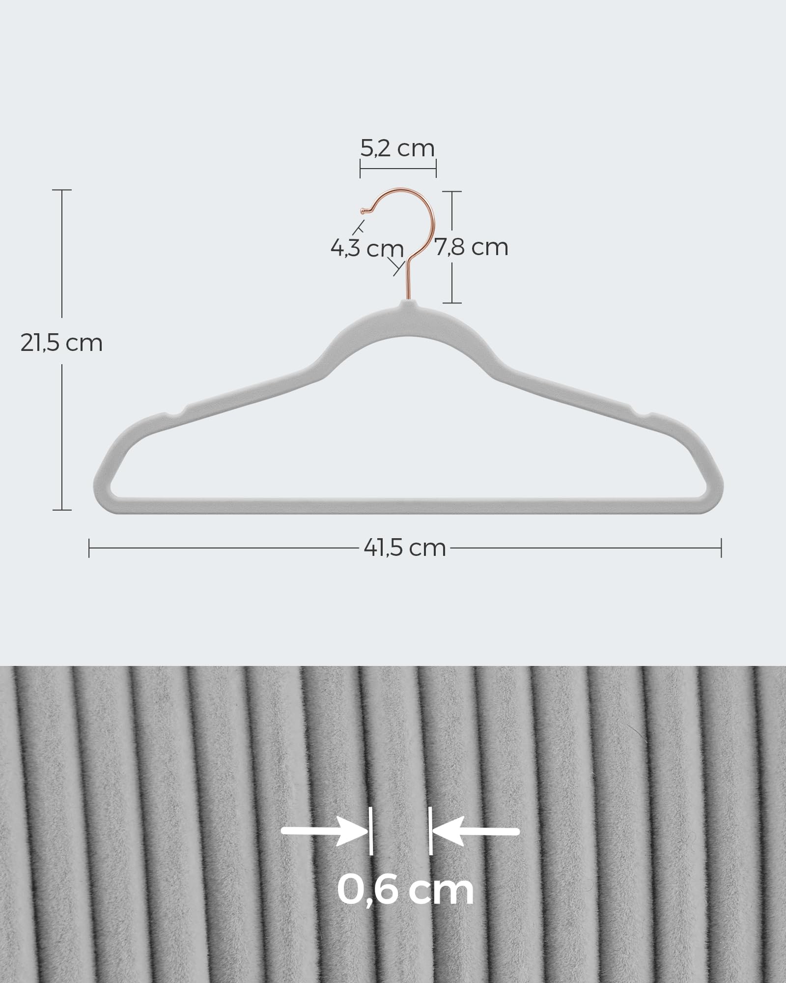 Songmics CRF026G30 grucce velluto 30 pezzi tortora 41,5 cm antiscivolo