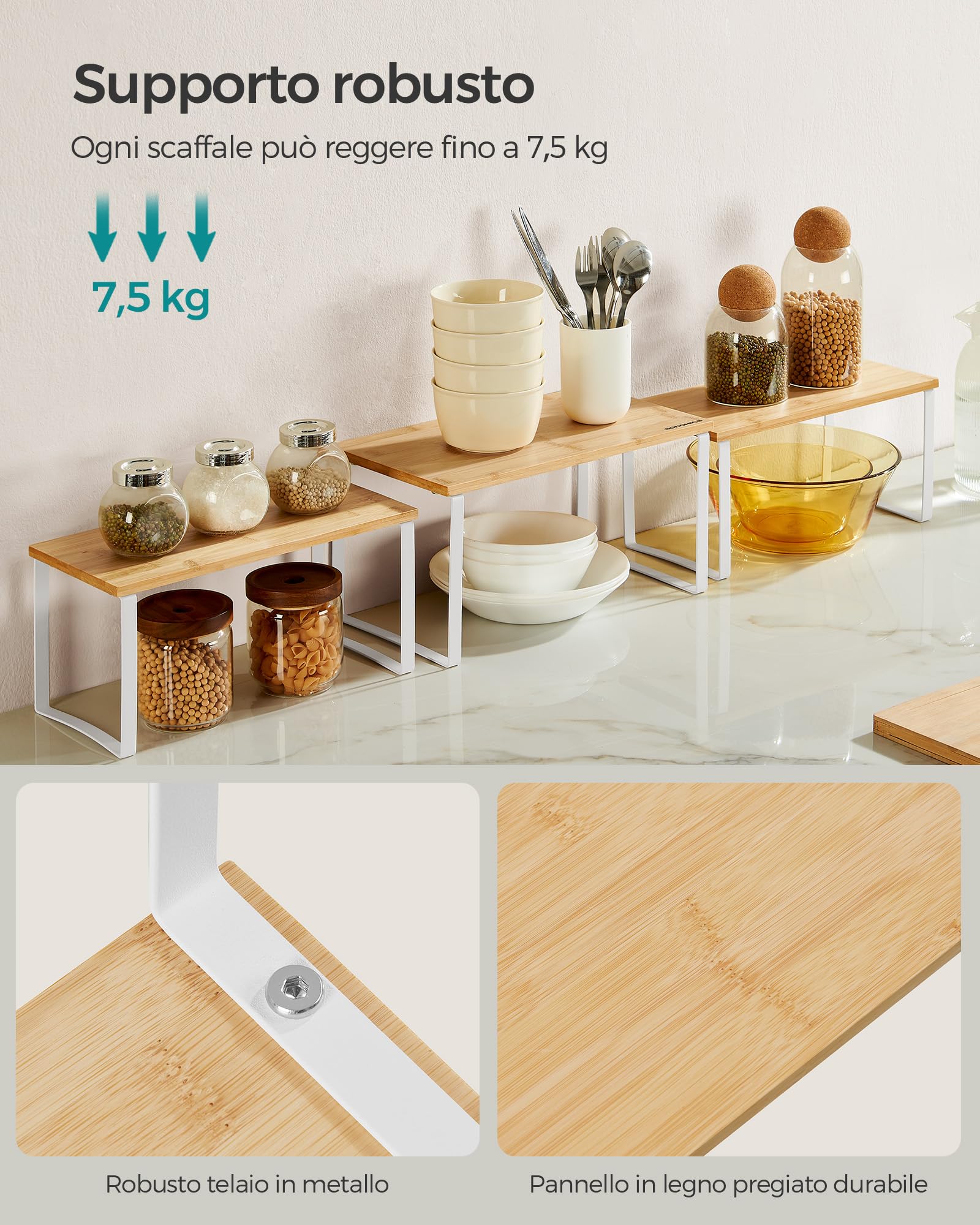 Songmics KCS014W01 scaffale cucina set 3 pezzi impilabile