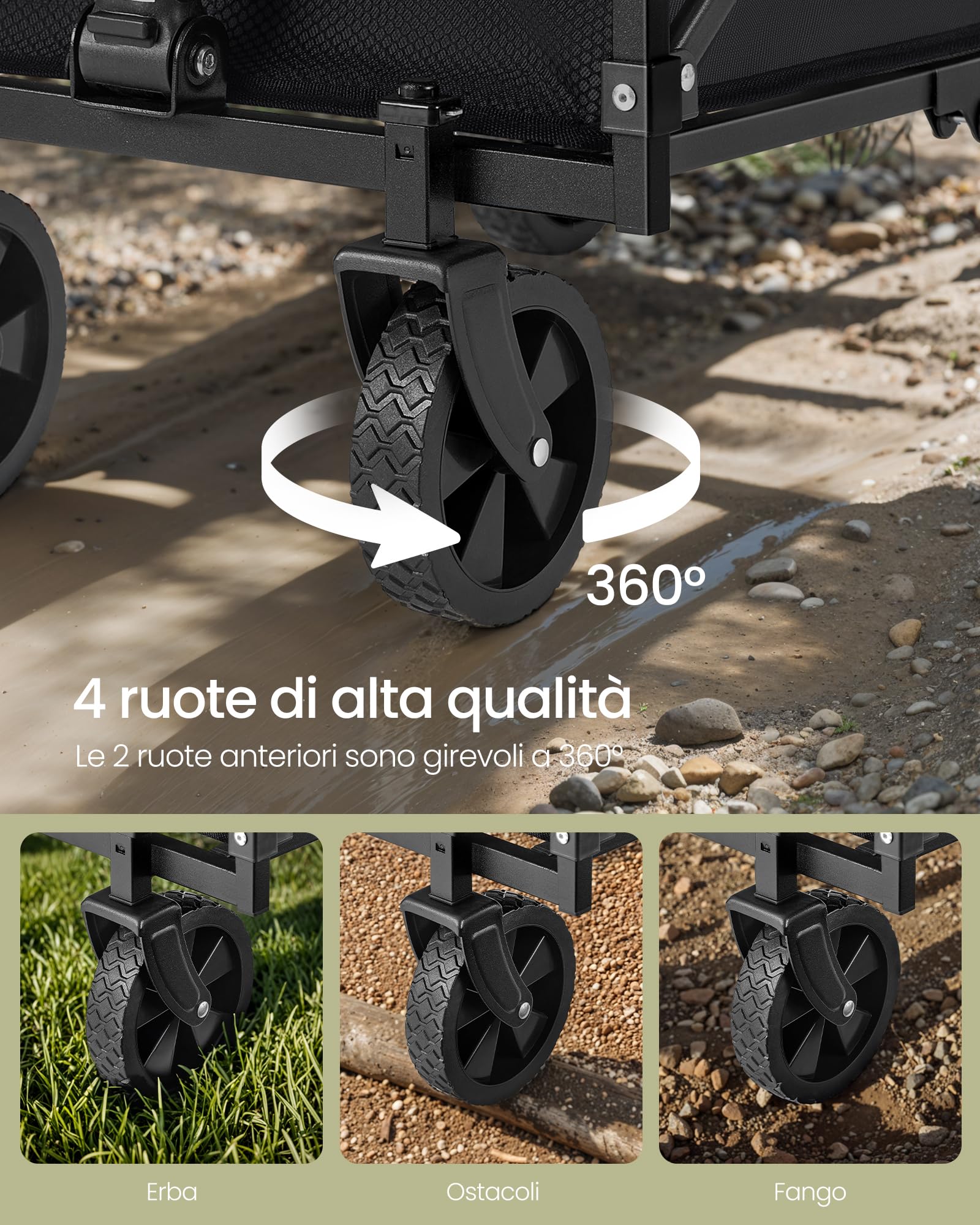 Songmics GFW909B01 carrello pieghevole 90 L nero portata 180 kg