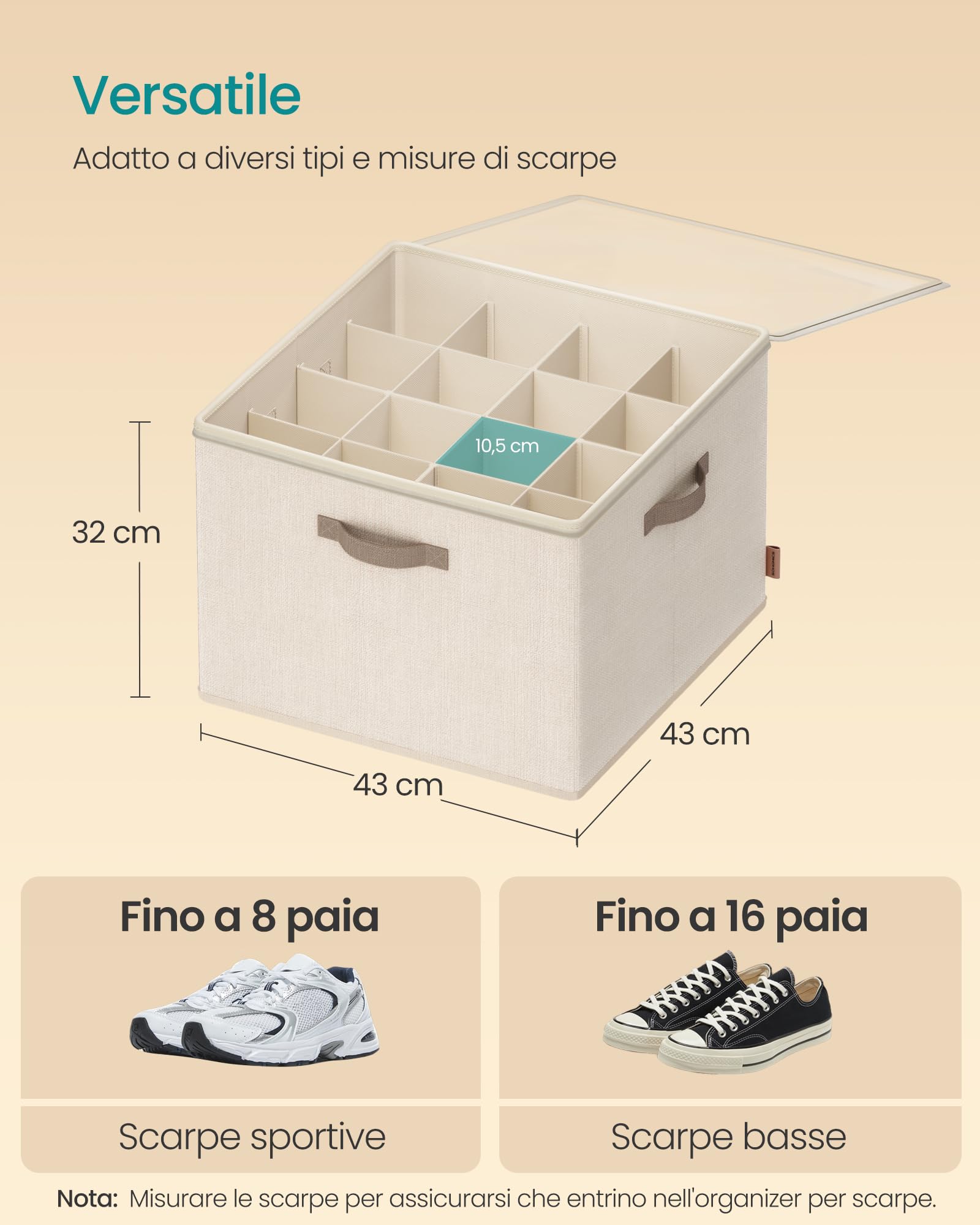 Songmics LSP621LH01 organizer scarpe 16 paia beige cappuccino