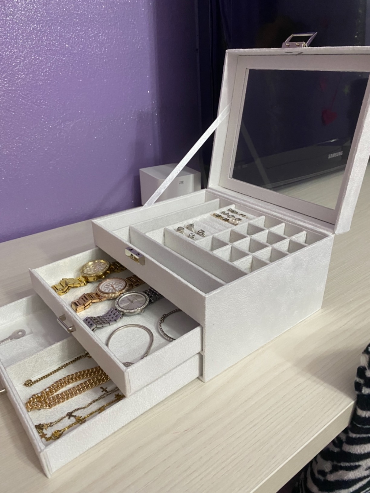 Songmics JBC158W01 scatola portagioie bianco con vetro