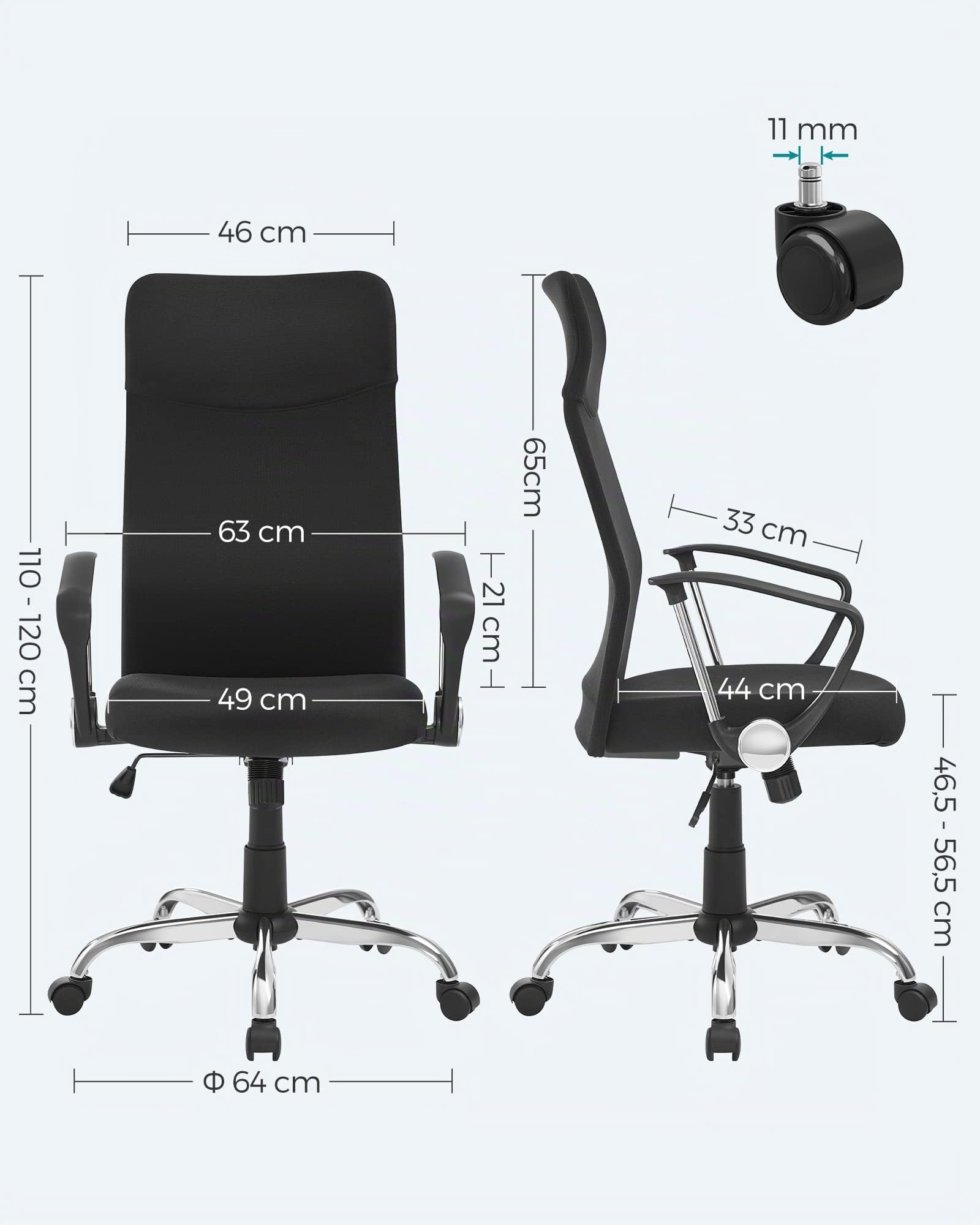 Songmics sedia da ufficio ergonomica nera 120 kg traspirante