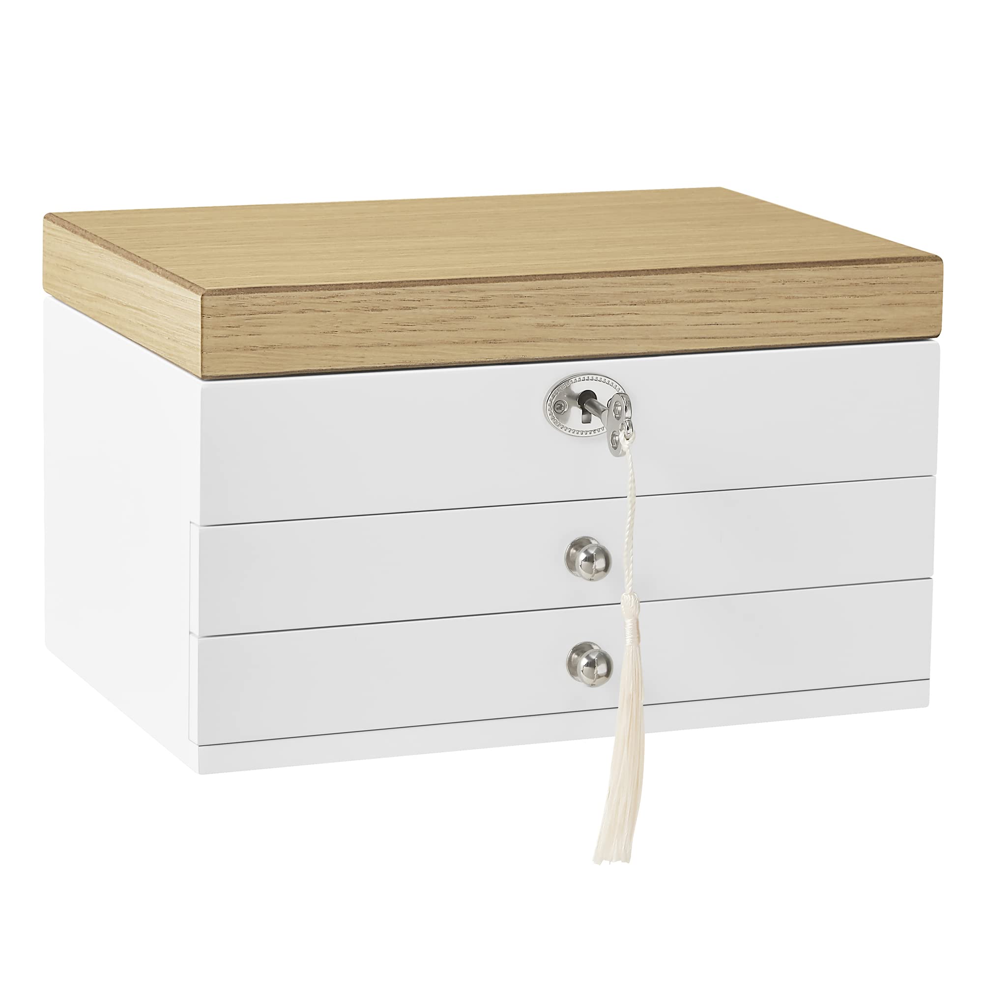 Songmics JOW15WN scatola portagioie bianco legno con specchio