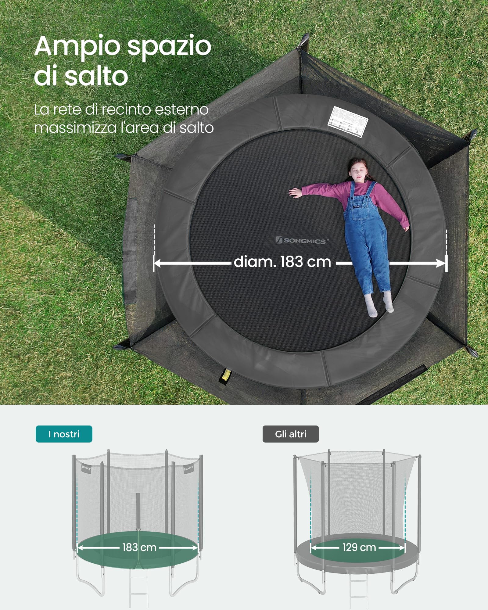 Songmics trampolino esterno bambini 244 cm rete 150 kg
