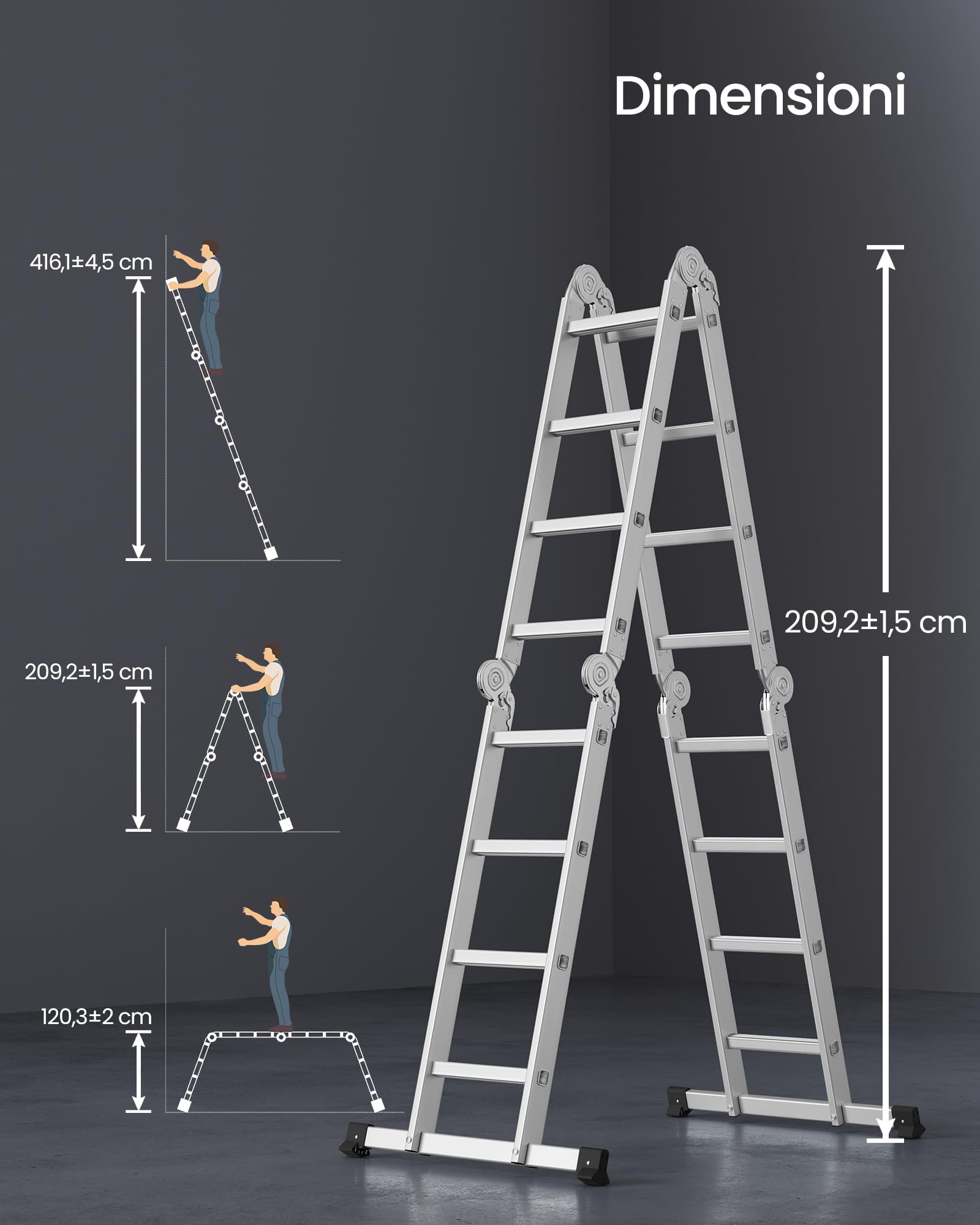 Songmics GLT046E01 scala multifunzione alluminio 4x4 argento
