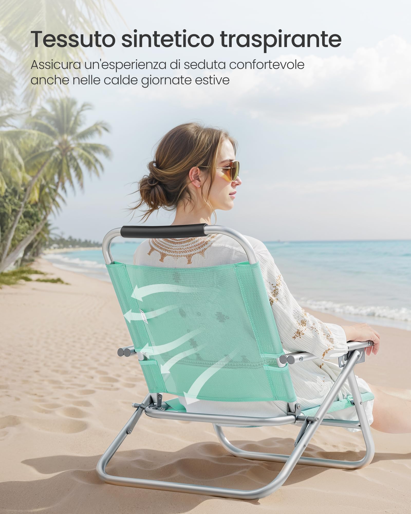 Songmics GCB065C01 sedia spiaggia verde pieghevole 150 kg