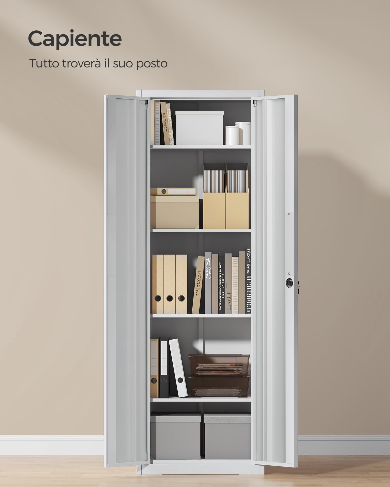 Songmics OMC014G01 armadio metallo 5 ripiani grigio 60x40x180