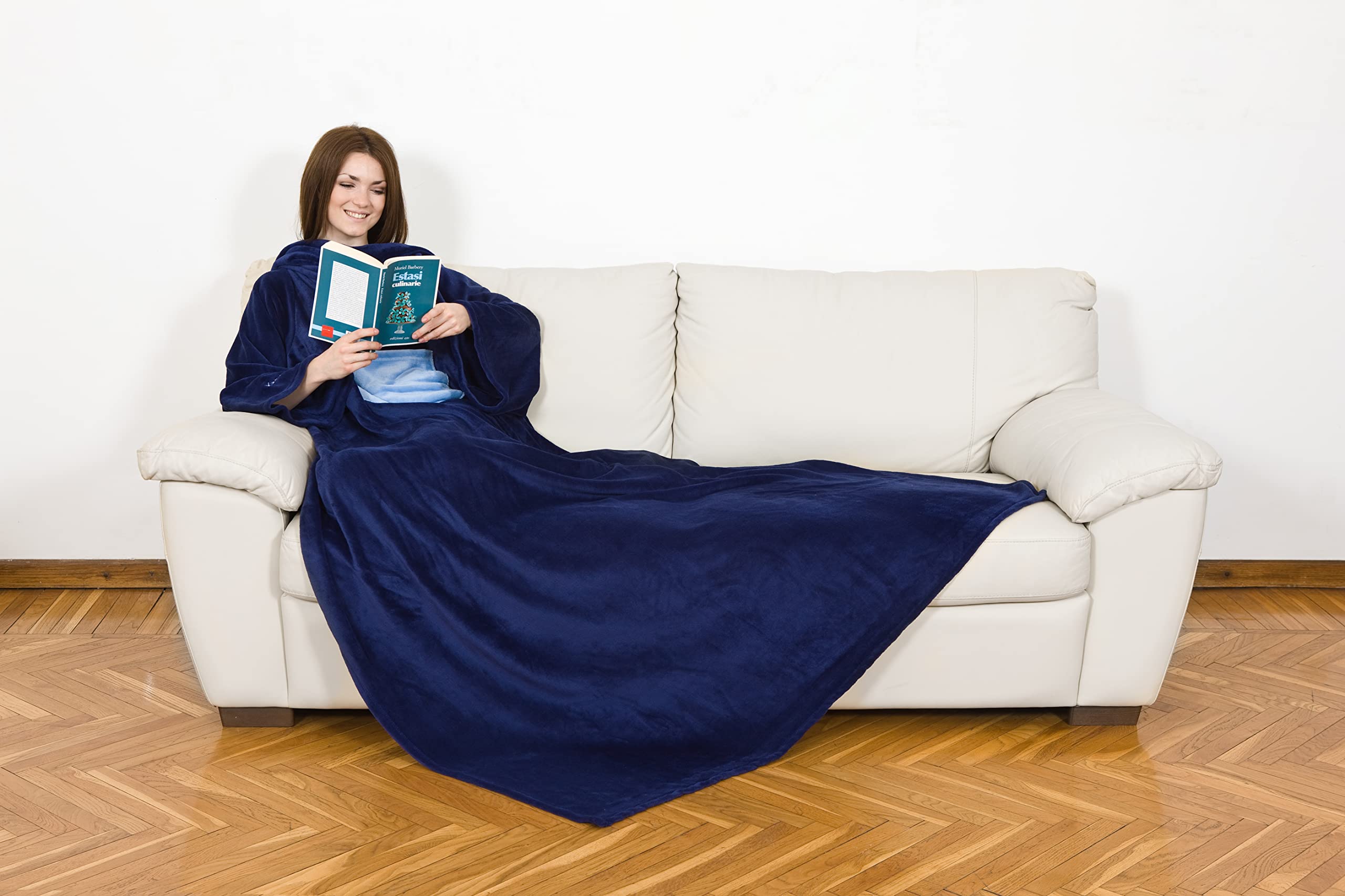 Kanguru Coperta con Maniche Singolo Blu 140x210 cm Pile Morbido