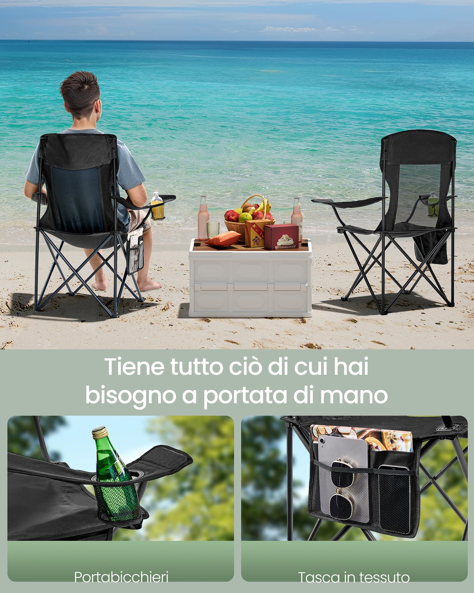 Songmics GCB028B02 set 2 sedie campeggio nero inchiostro 150 kg