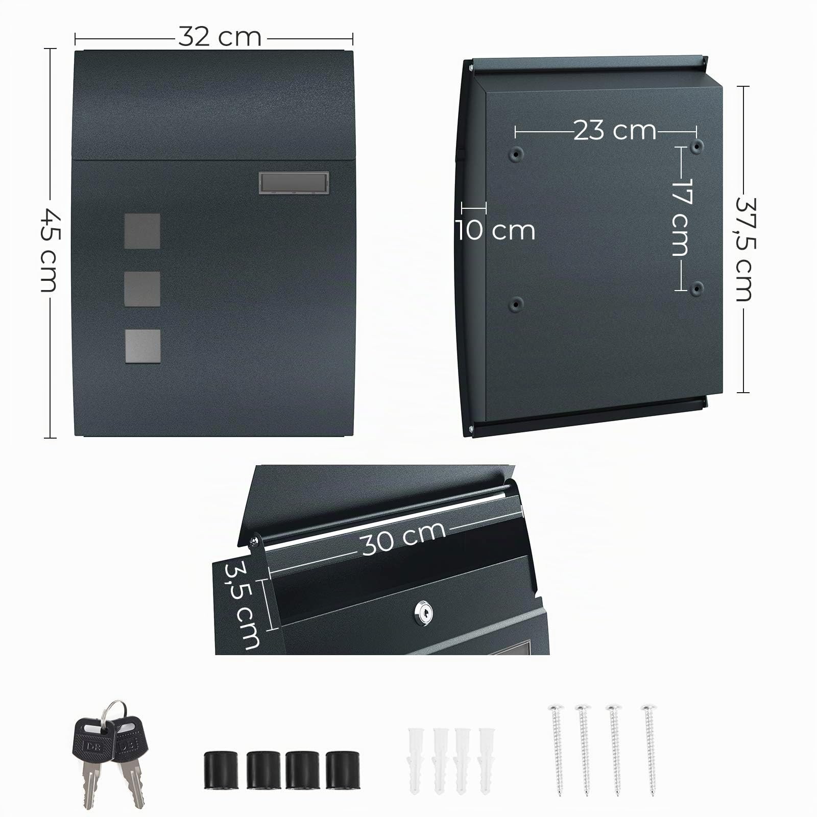 Songmics GMB030G02 Cassetta Postale Acciaio Grigio Antracite Chiavi