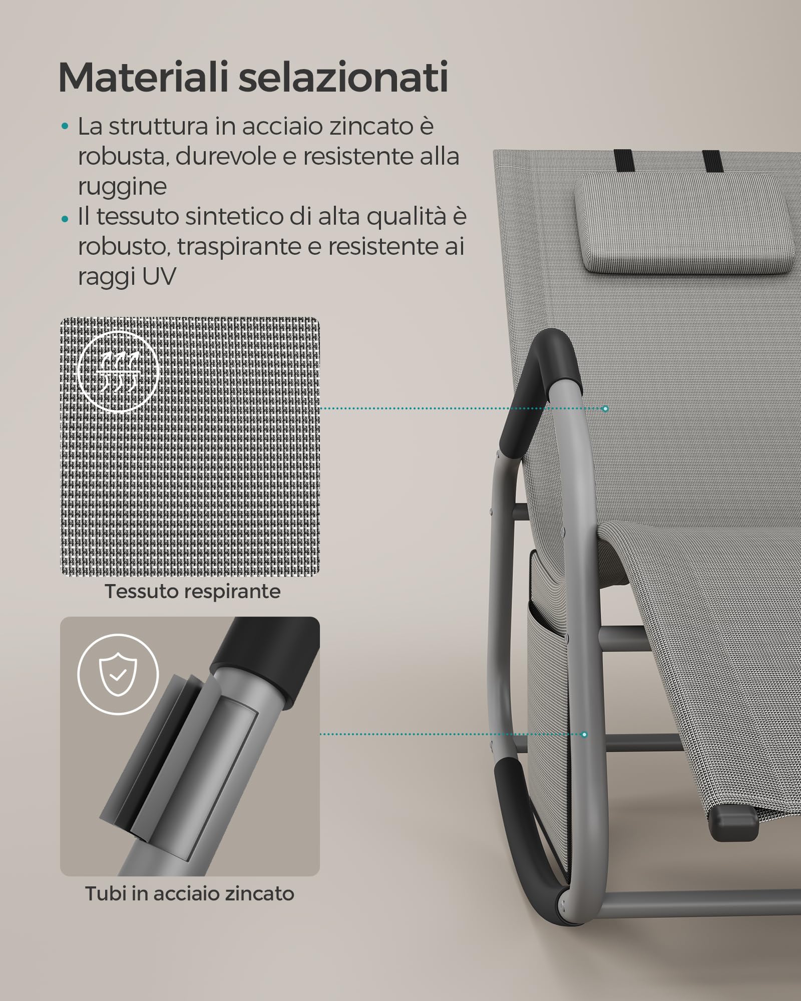 Songmics GCB230G01 sedia a dondolo grigio tortora traspirante