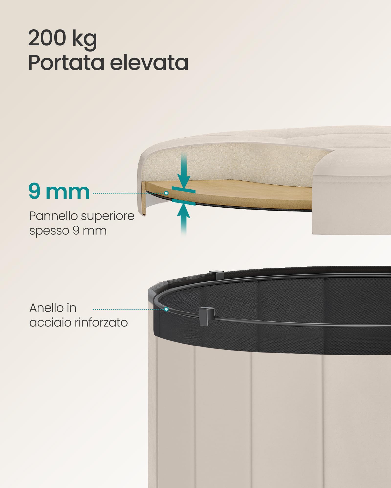 SONGMICS MAZIE LSF608L01 Pouf Contenitore Beige Cappuccino velluto