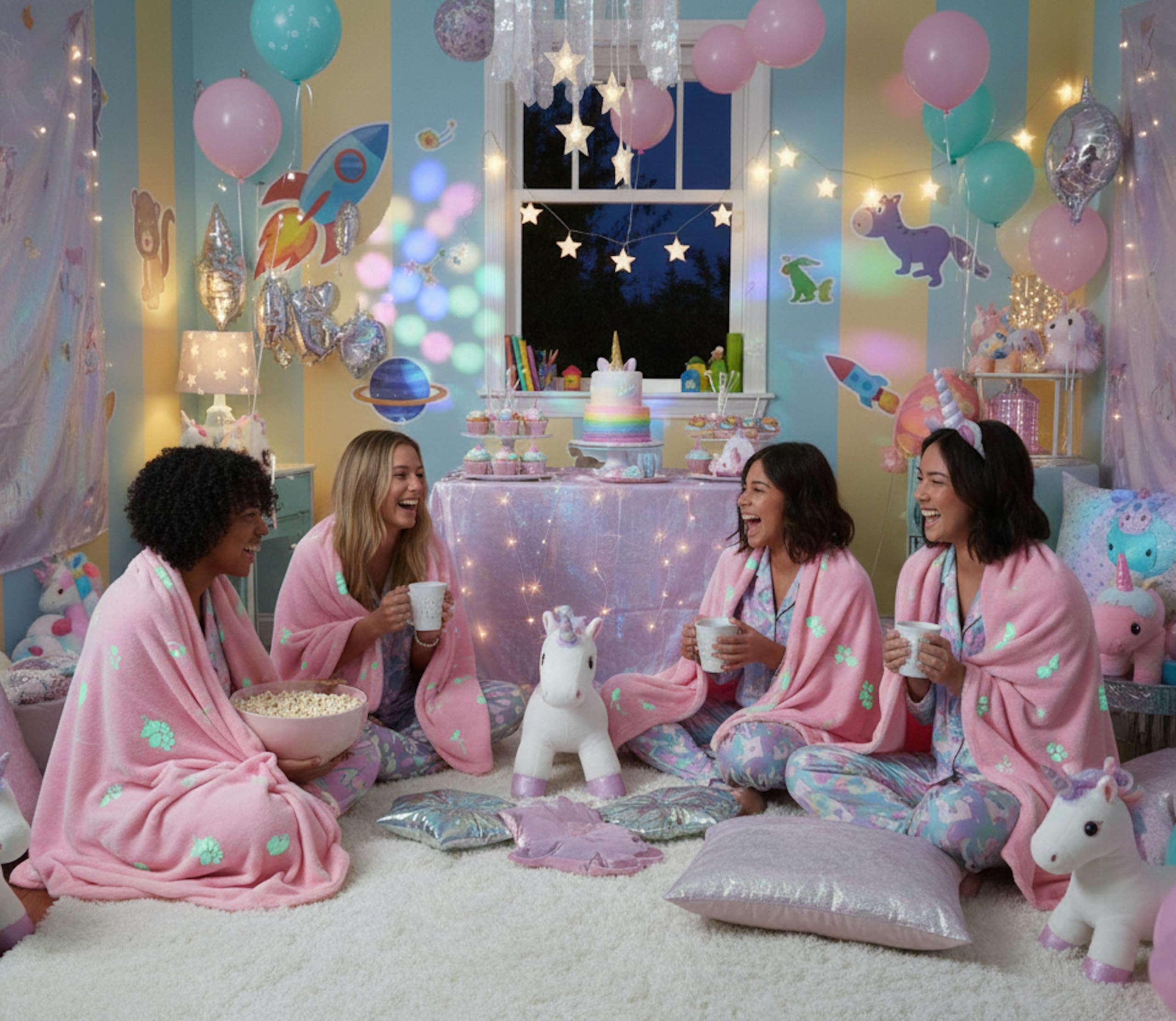 Kanguru Pigiama Party Kit Plaid 130x150 cm Rosa Unicorni 4 Pezzi