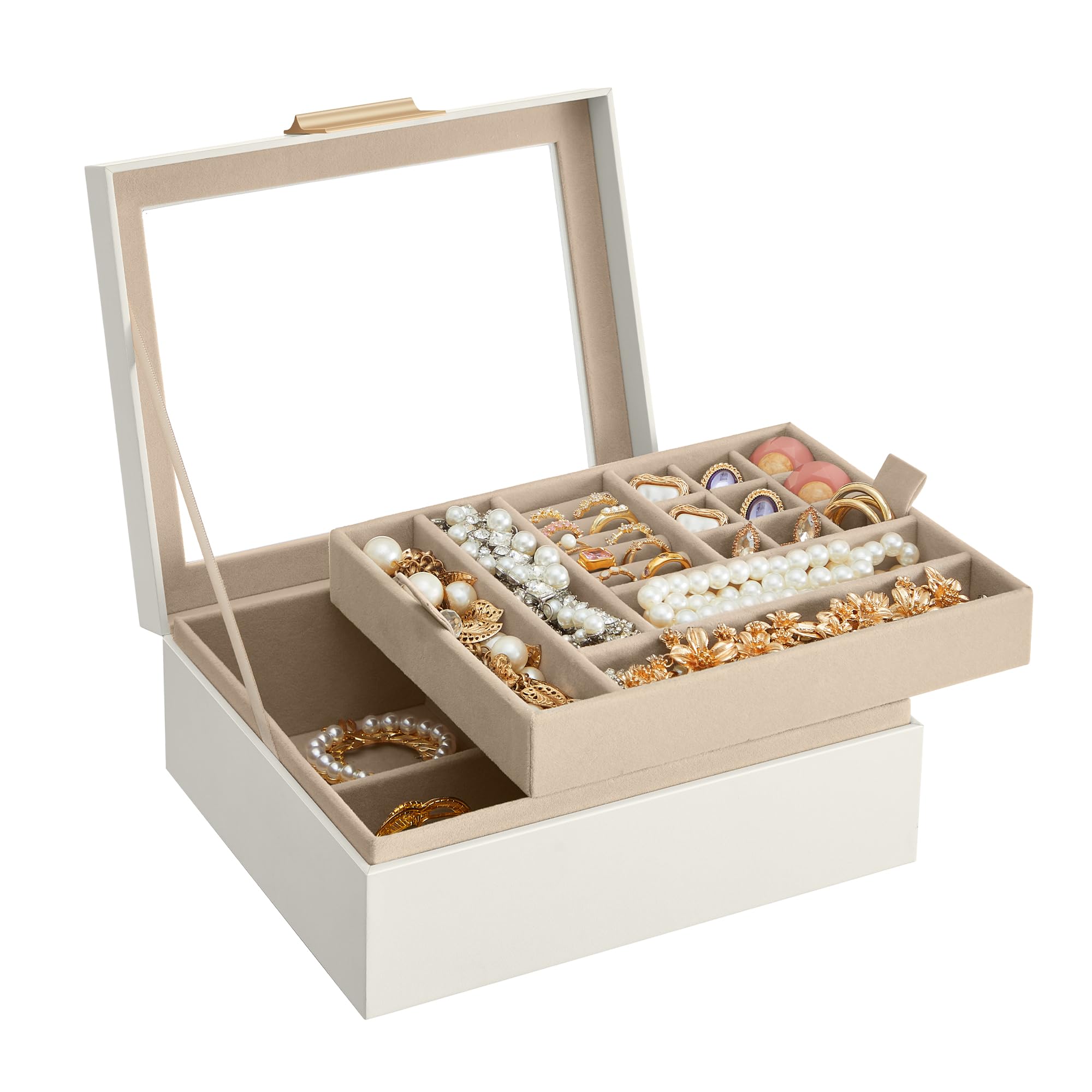Songmics JBC238W01 scatola portagioie vetro bianco 2 livelli