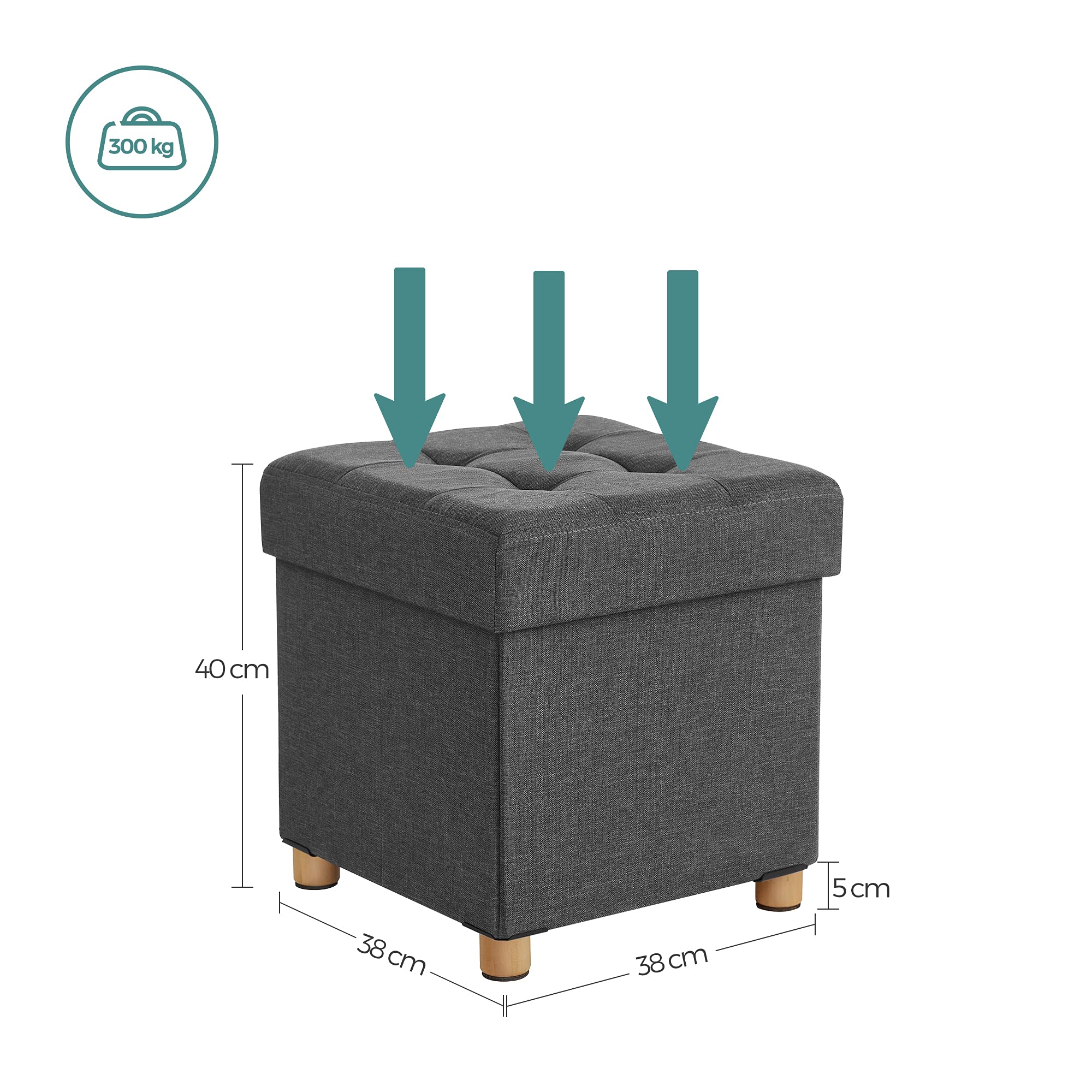 Songmics LSF14GYZ pouf contenitore 38x38x40 grigio 300 kg