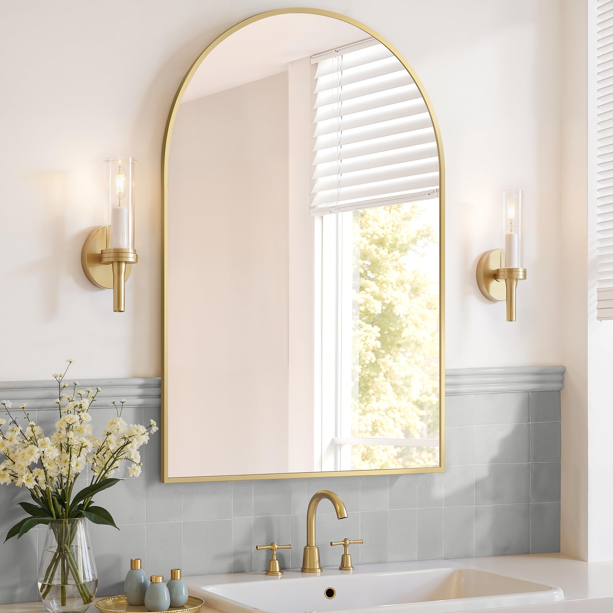 Songmics LWM011AB01 specchio parete arco 91x61 cm oro pallido