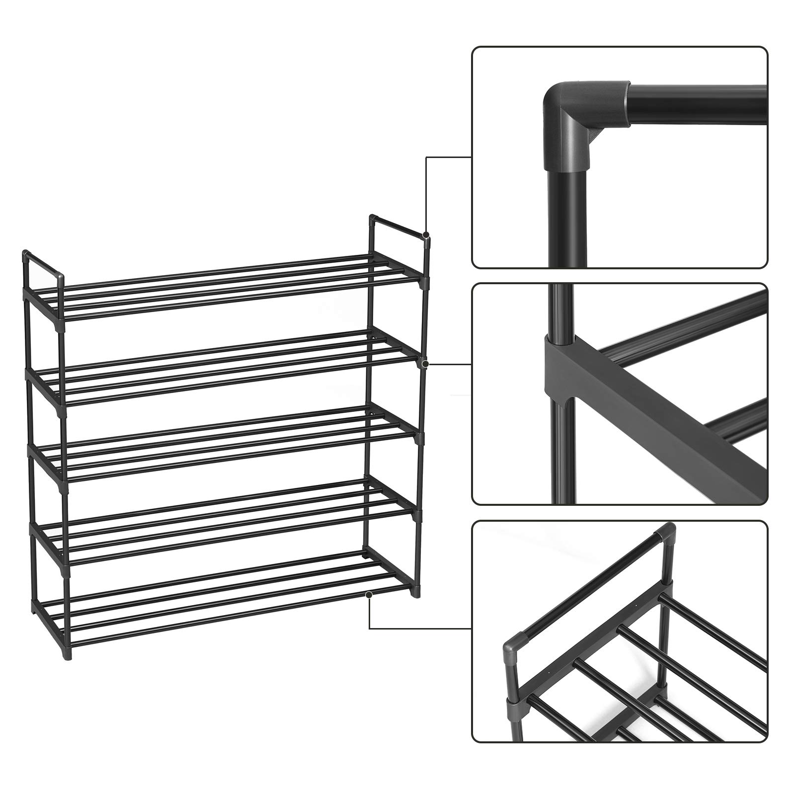 Songmics LSA15BK scarpiera 5 ripiani 92x30x93 cm nera 25 paia