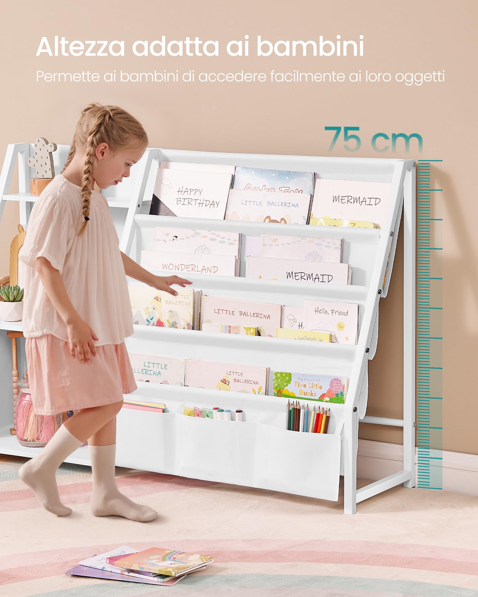 Songmics GKR024W01 Libreria Bambini 75 cm Bianco Scomparti