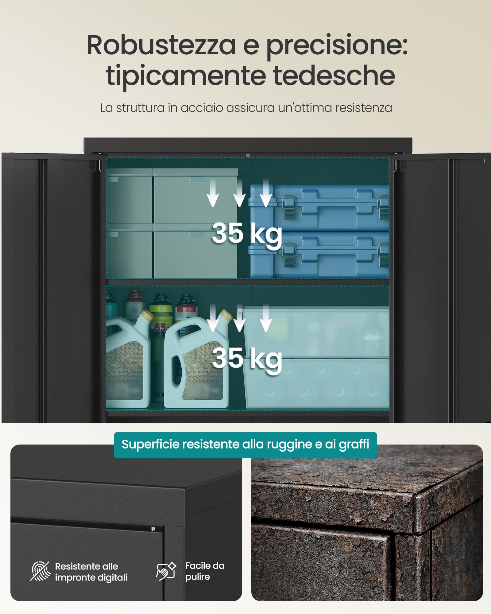 Songmics OMC020BD01 armadio in metallo 140 cm nero con serratura