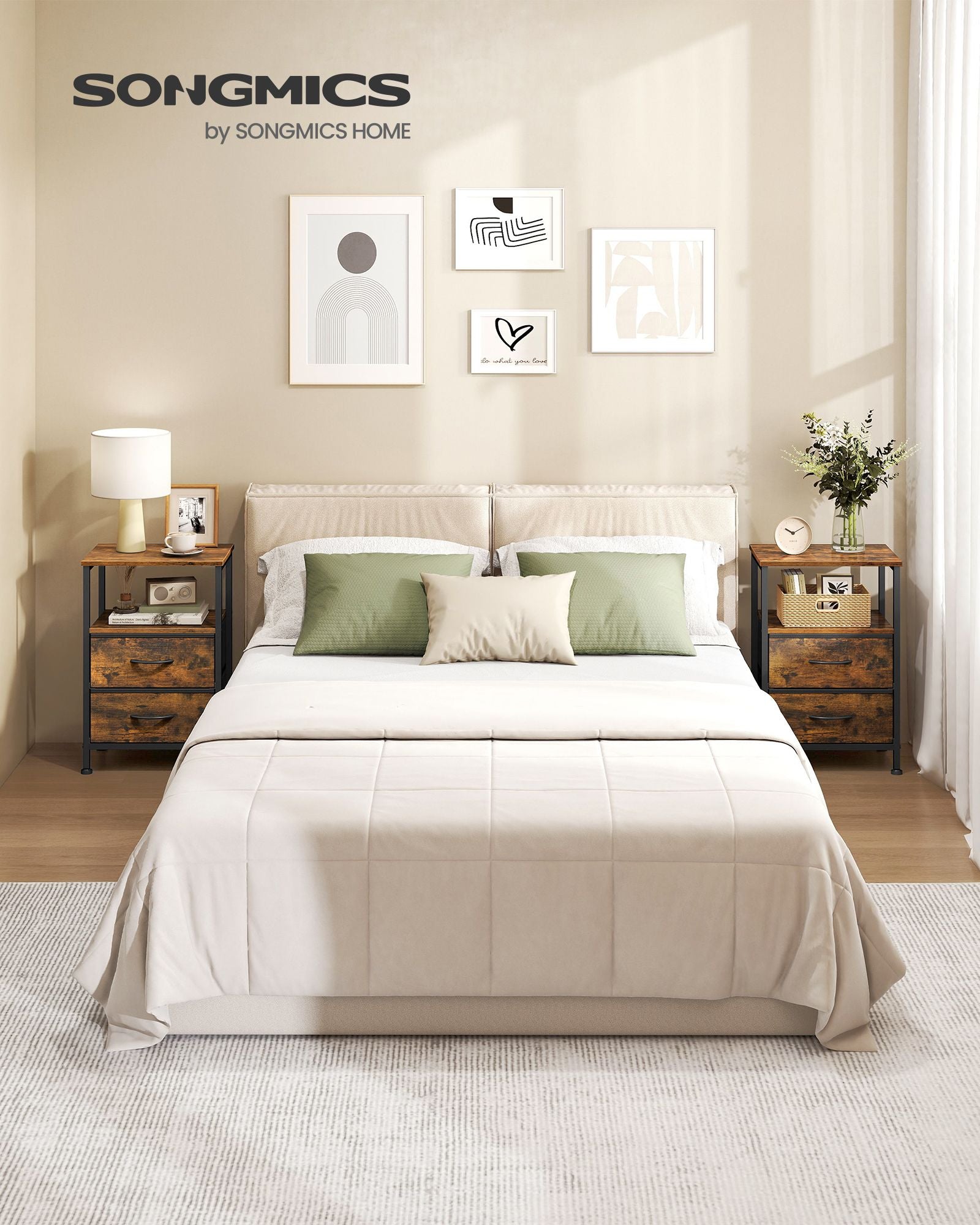 Songmics comodino 2 cassetti stile industriale