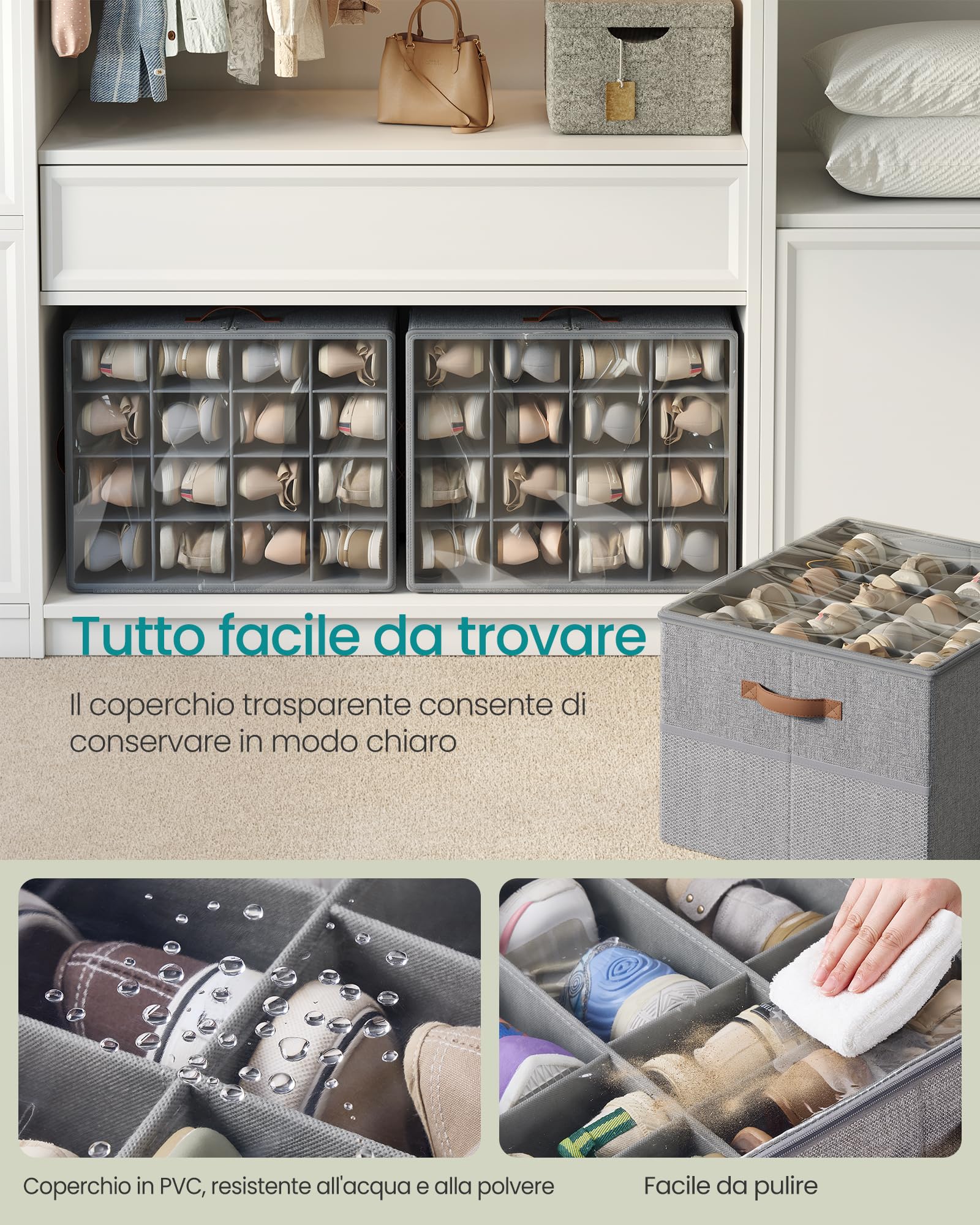 Songmics LSP555G01 organizer scarpe 16 paia grigio tortora trasparente