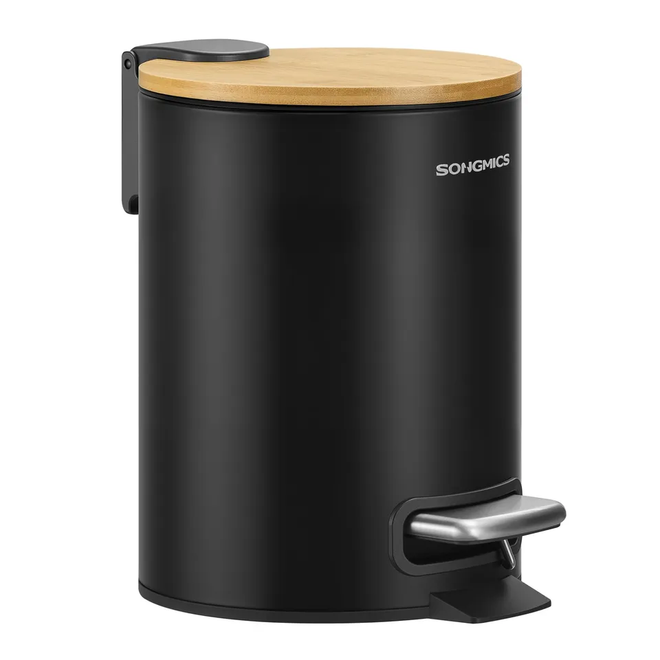 Songmics LTB113BZ01 pattumiera bagno nero 3 L bambù