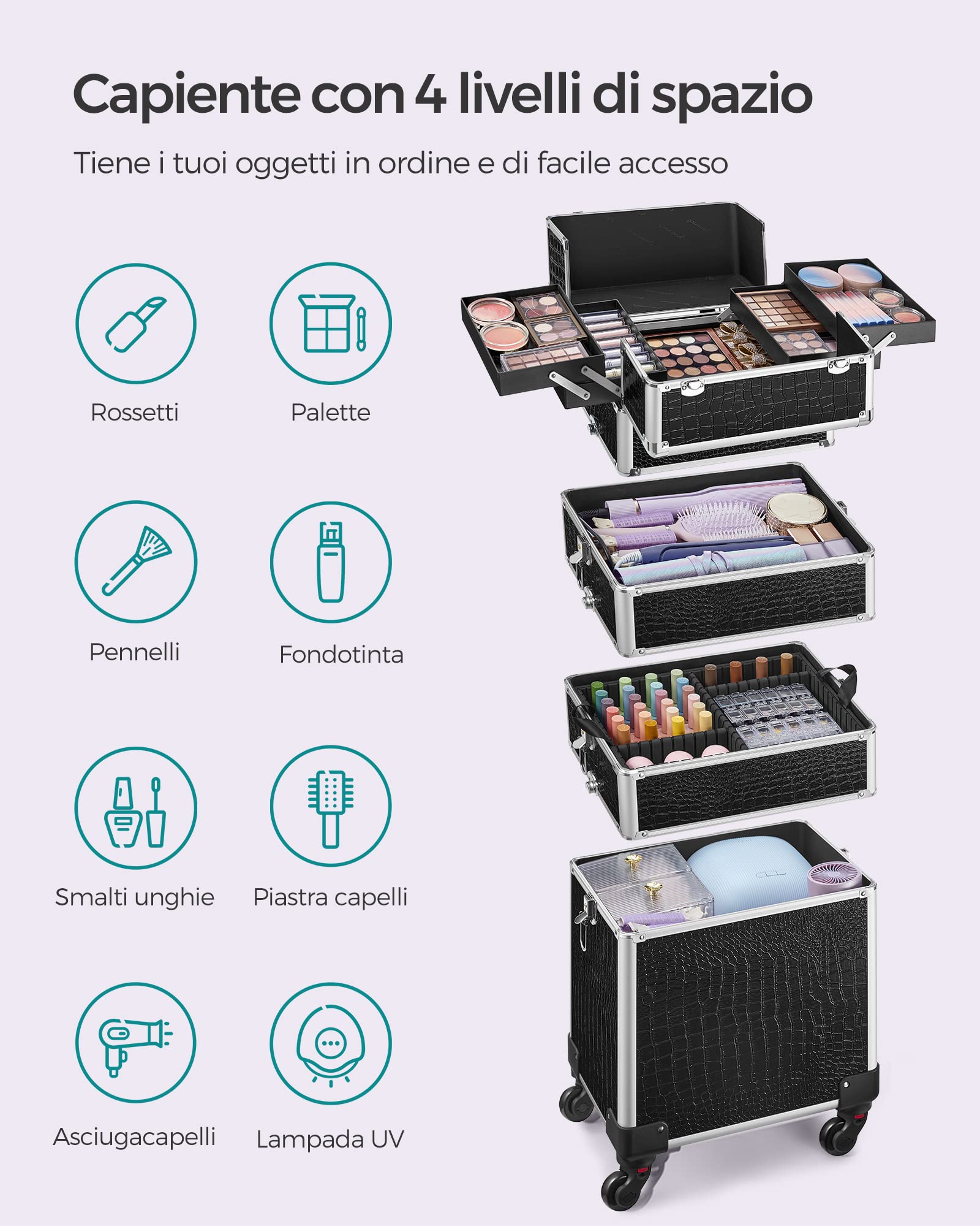 Songmics JHZ06B Trolley Make Up Nero 4in1 35x25x79