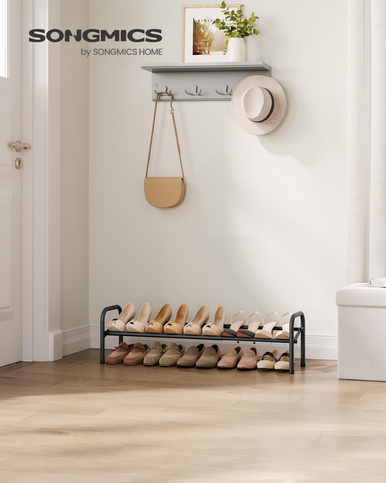 Songmics Scarpiera Espandibile 1 Livello Metallo Nero 58-83 cm