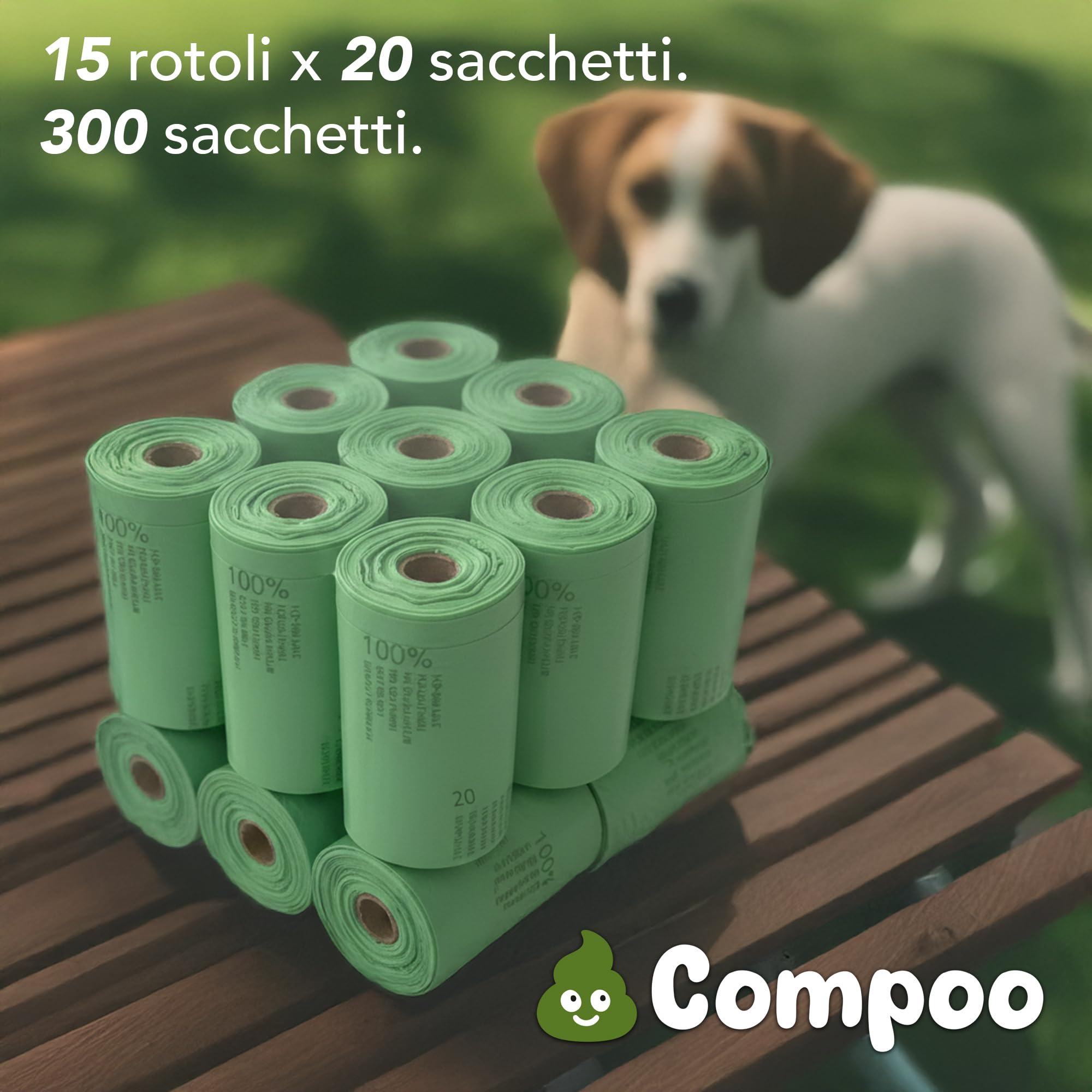 Lavatelli Compoo sacchetti cane verde 21,5x29 cm 300 pezzi