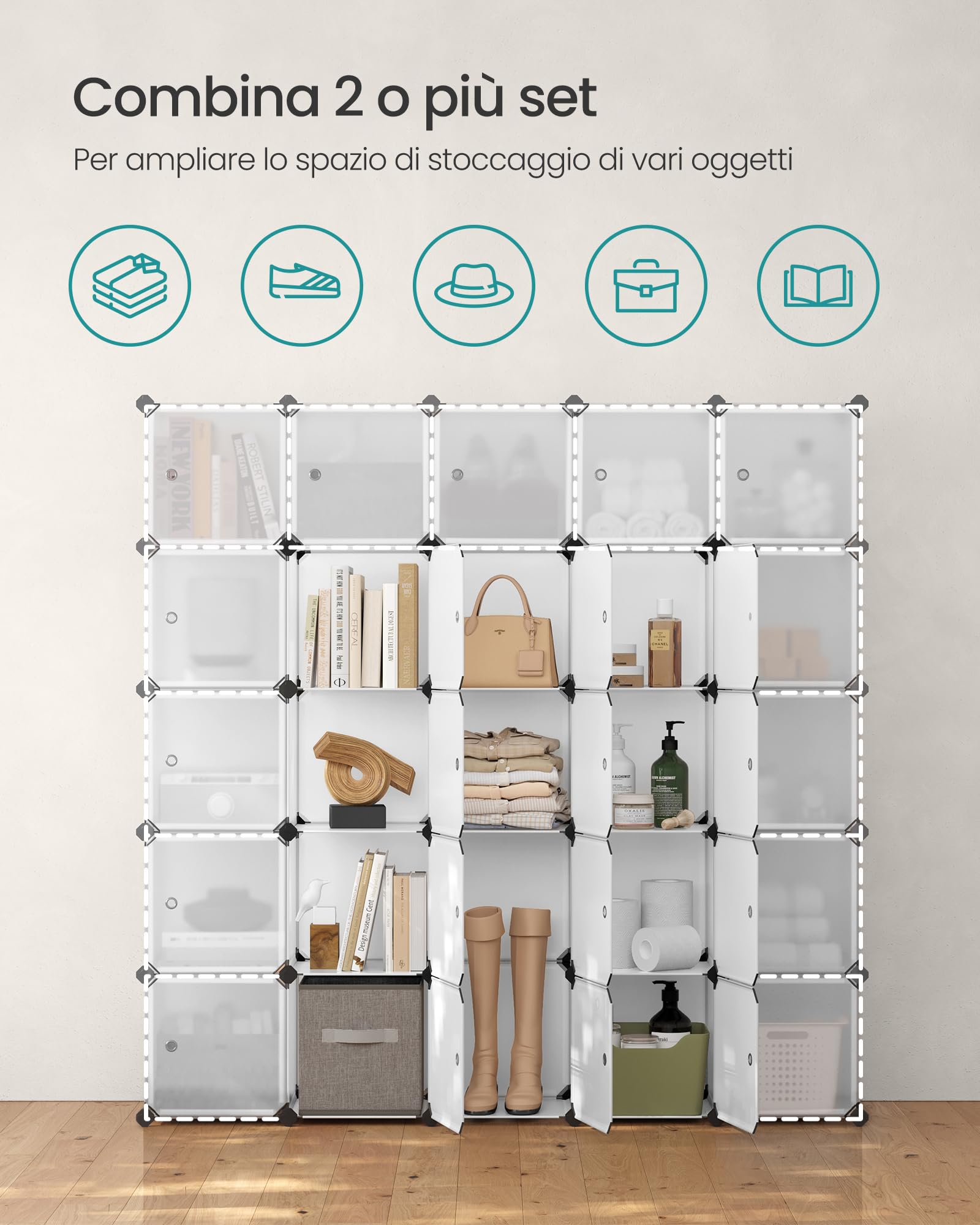 Songmics LPC44BS armadio 16 cubi bianco 123x123 con ante