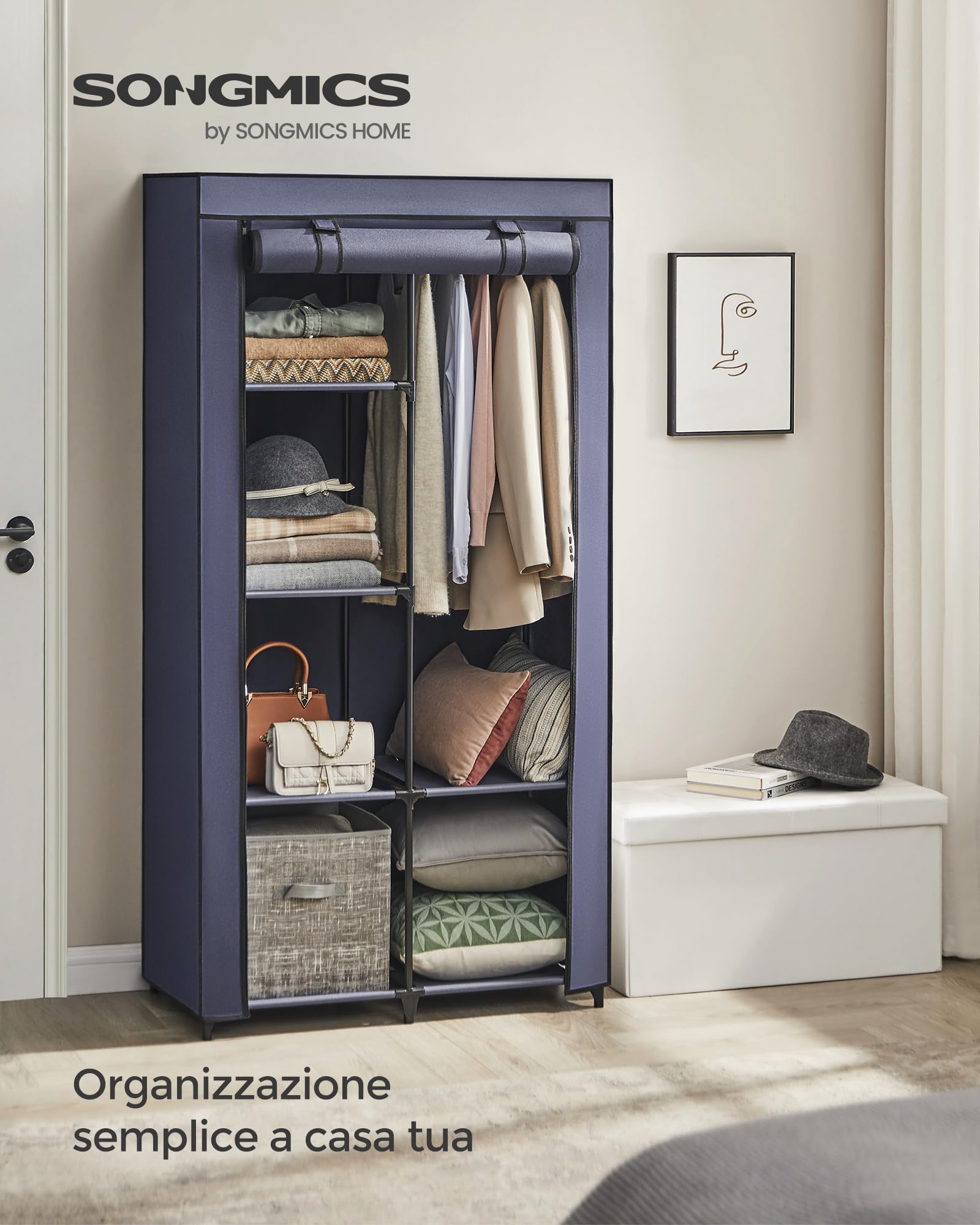 Songmics RYG084I02 guardaroba blu 45x88x168 cm