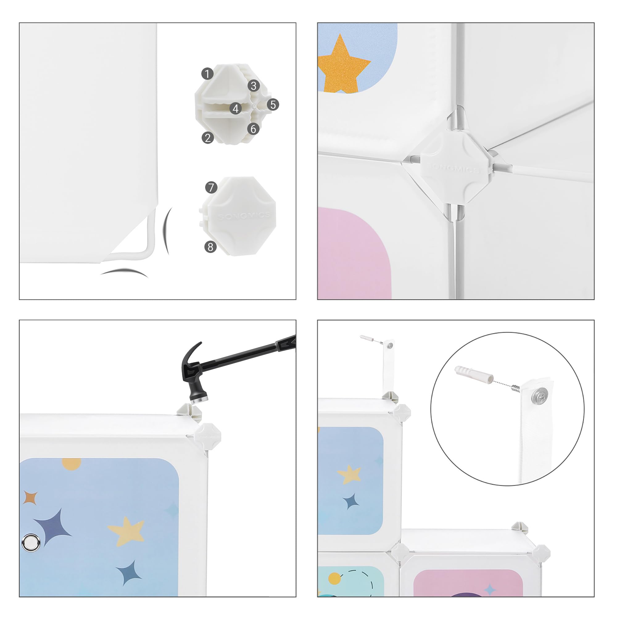 Songmics LPC902W Scaffale 15 Cubi 153cm Bianco Bambini
