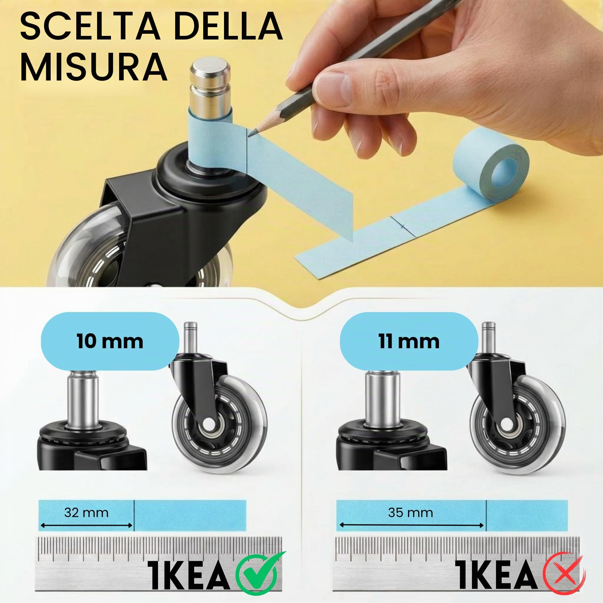 Ediesi ruote sedia ufficio silicone 5 pezzi 11 mm silenziose