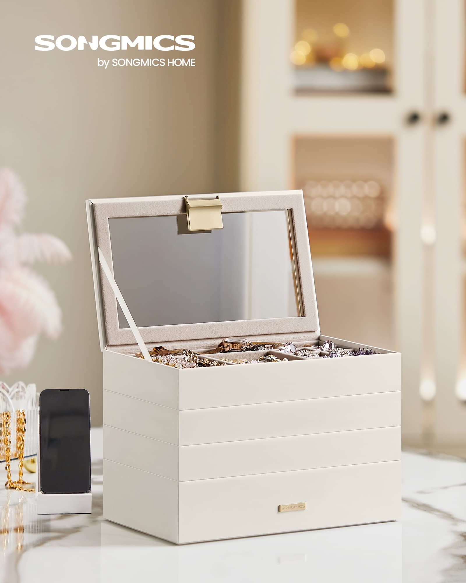 Songmics Gisella JBC164W01 portagioie 4 vassoi bianco nuvola