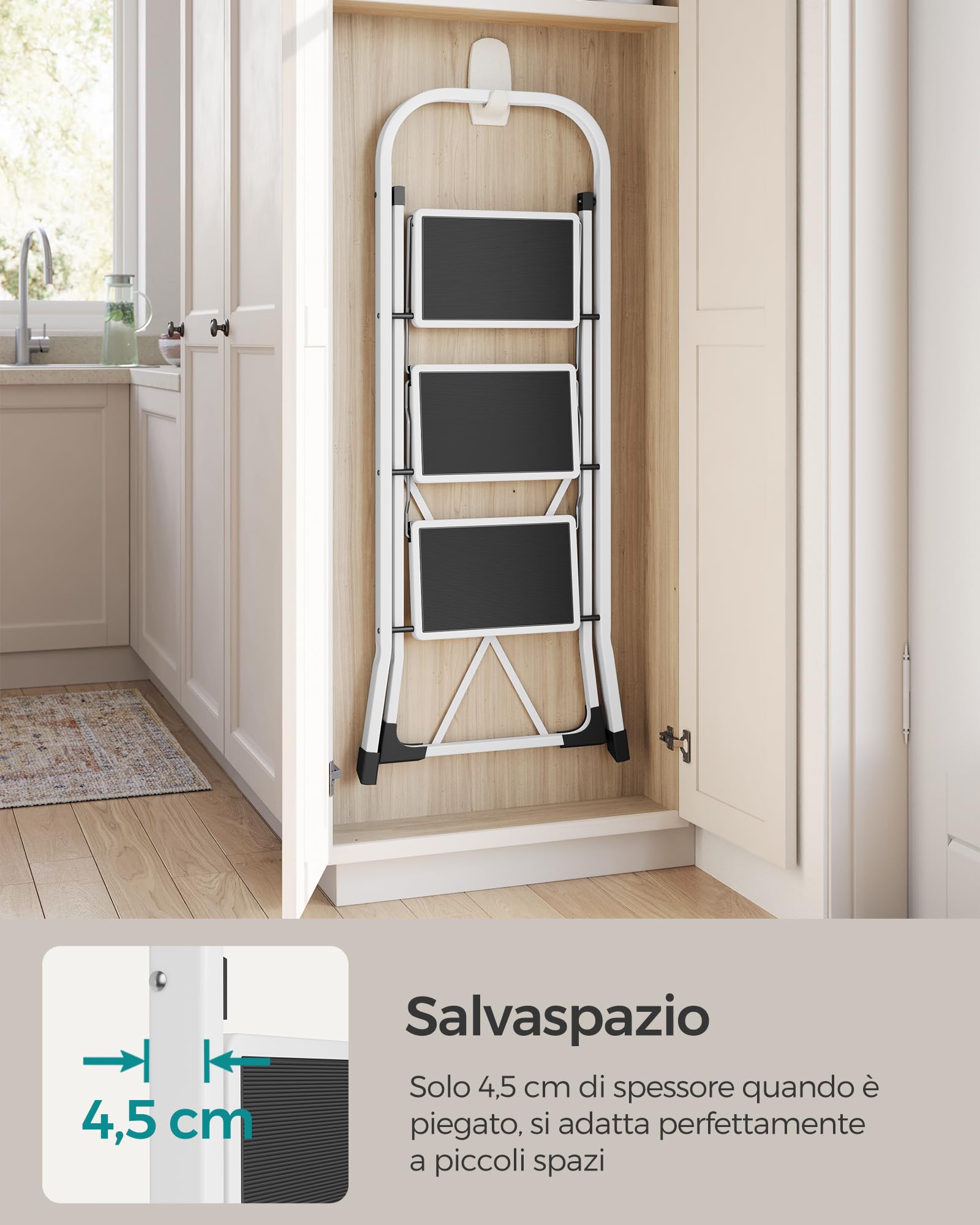 Songmics GSL03WT scaletta 3 gradini bianco acciaio 150 kg