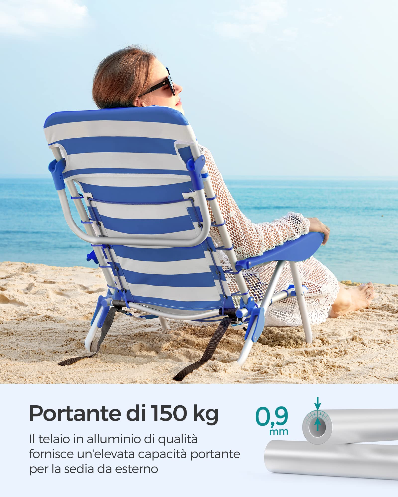 Songmics GCB62BU sedia spiaggia blu-bianco reclinabile