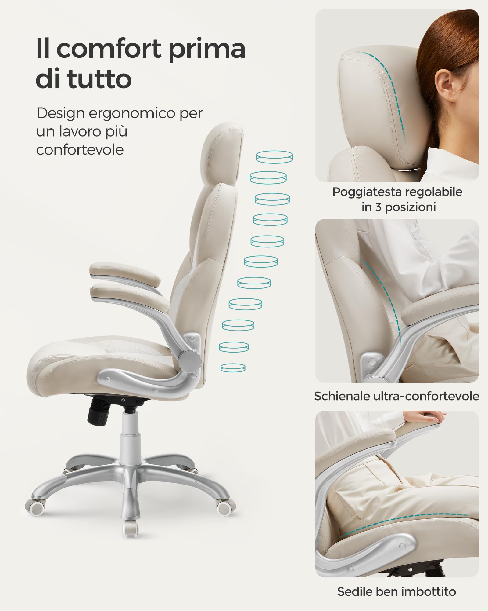 Songmics OBG065W02 sedia ufficio bianco crema regolabile