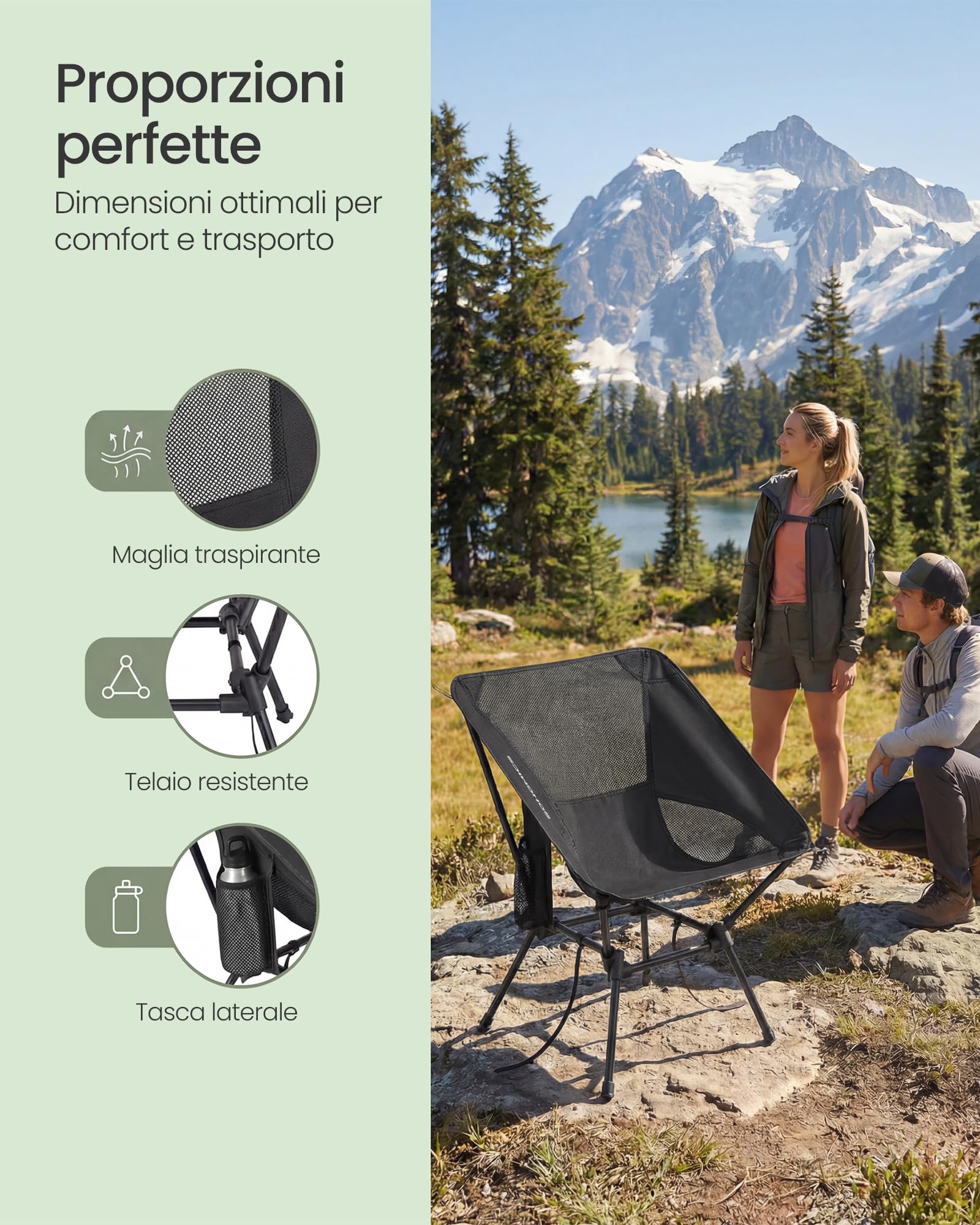 Songmics GCB052BZ01 Sedie Campeggio Nero Set 2 Pezzi Altezza